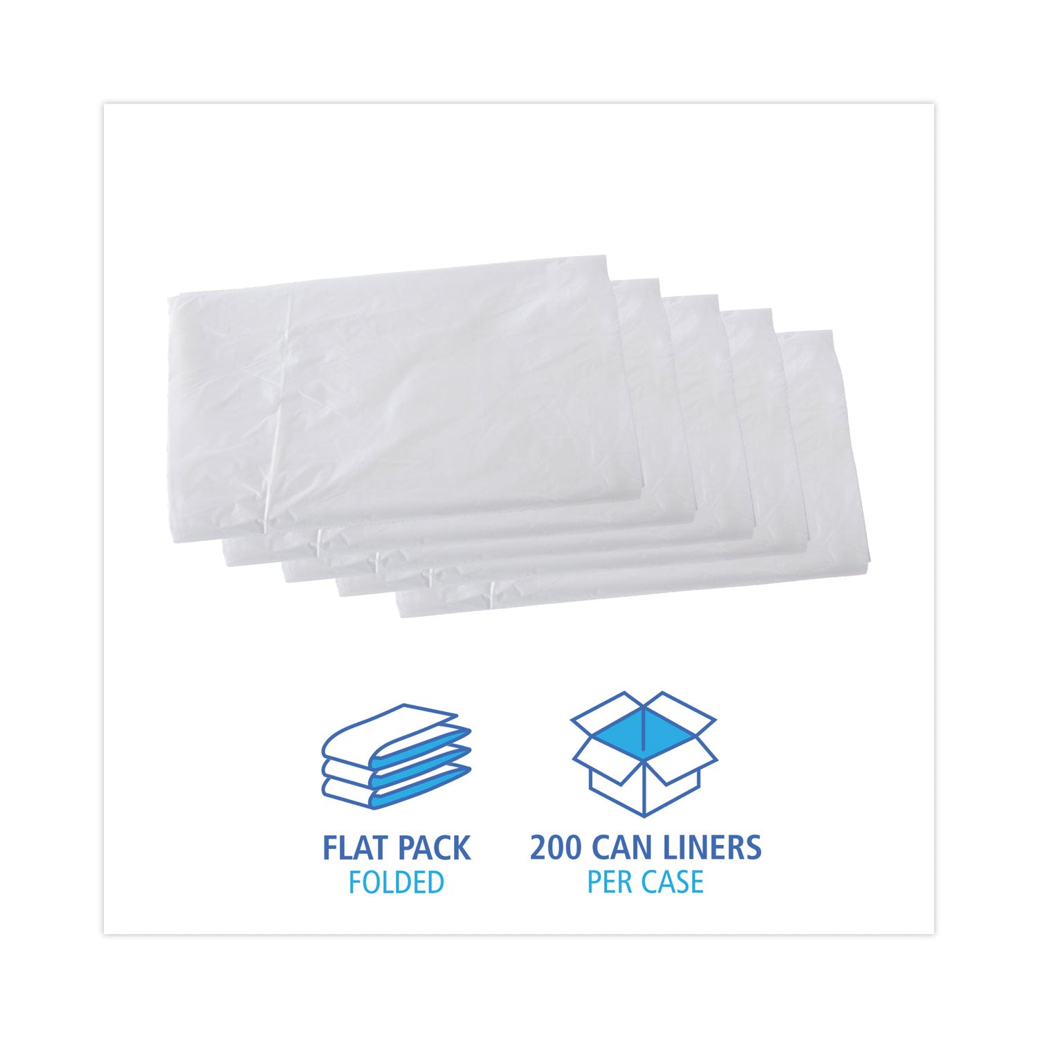 High Density Industrial Can Liners Flat Pack, 56 gal, 16 mic, 43" x 48", Natural, Flat Pack, 200/Carton