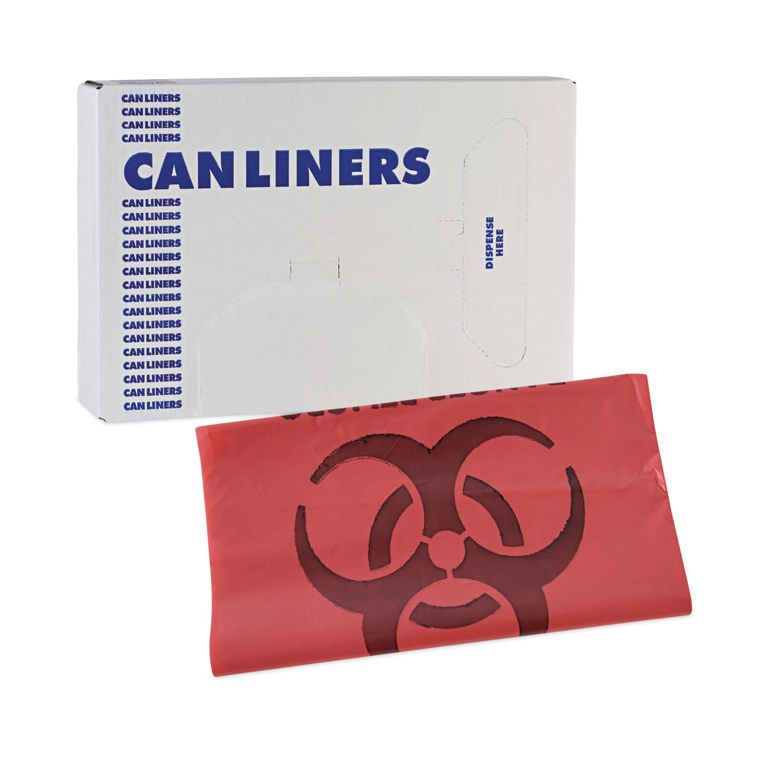 Linear Low Density Health Care Trash Can Liners, 33 gal, 1.3 mil, 33" x 39", Red, Flat Pack, 150/Carton