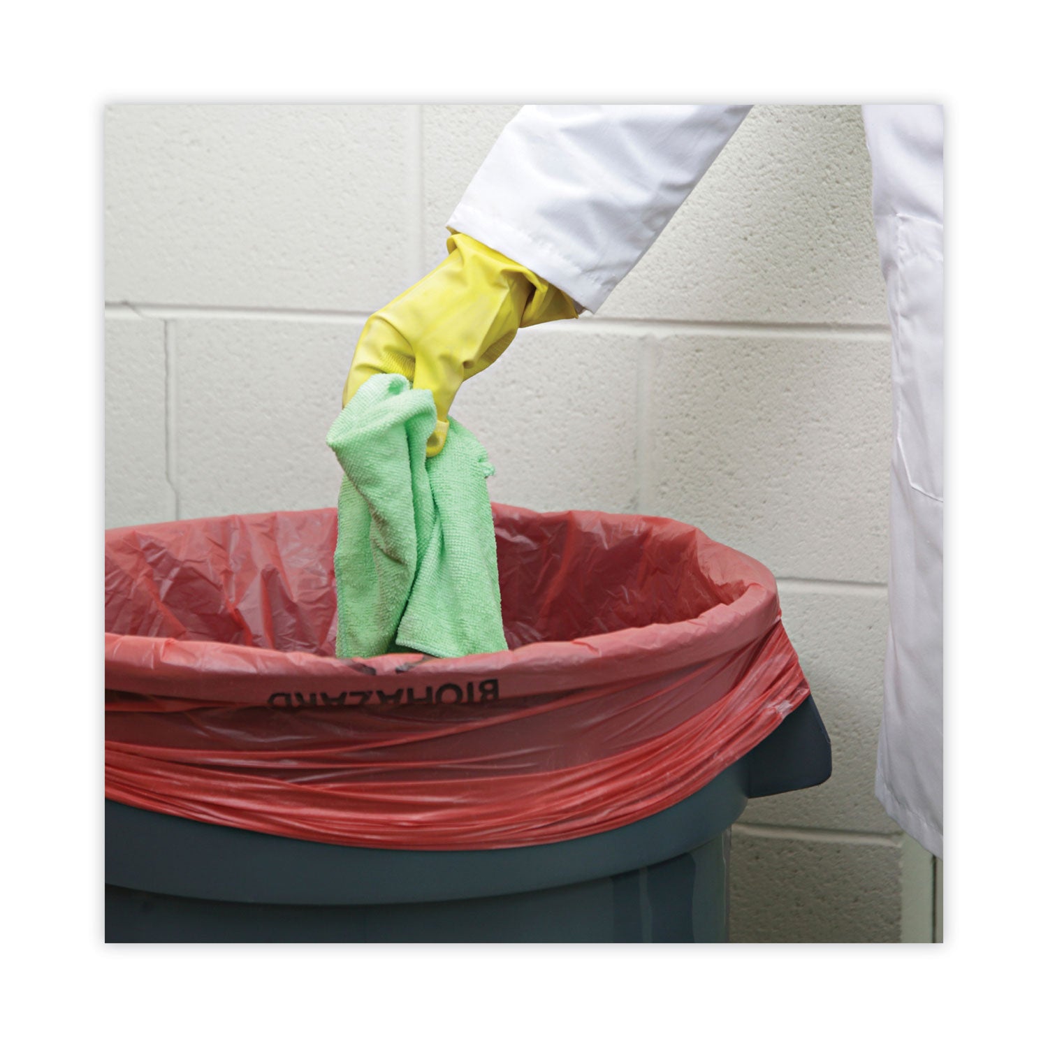 Linear Low Density Health Care Trash Can Liners, 45 gal, 1.3 mil, 40" x 46", Red, Flat Pack, 100/Carton