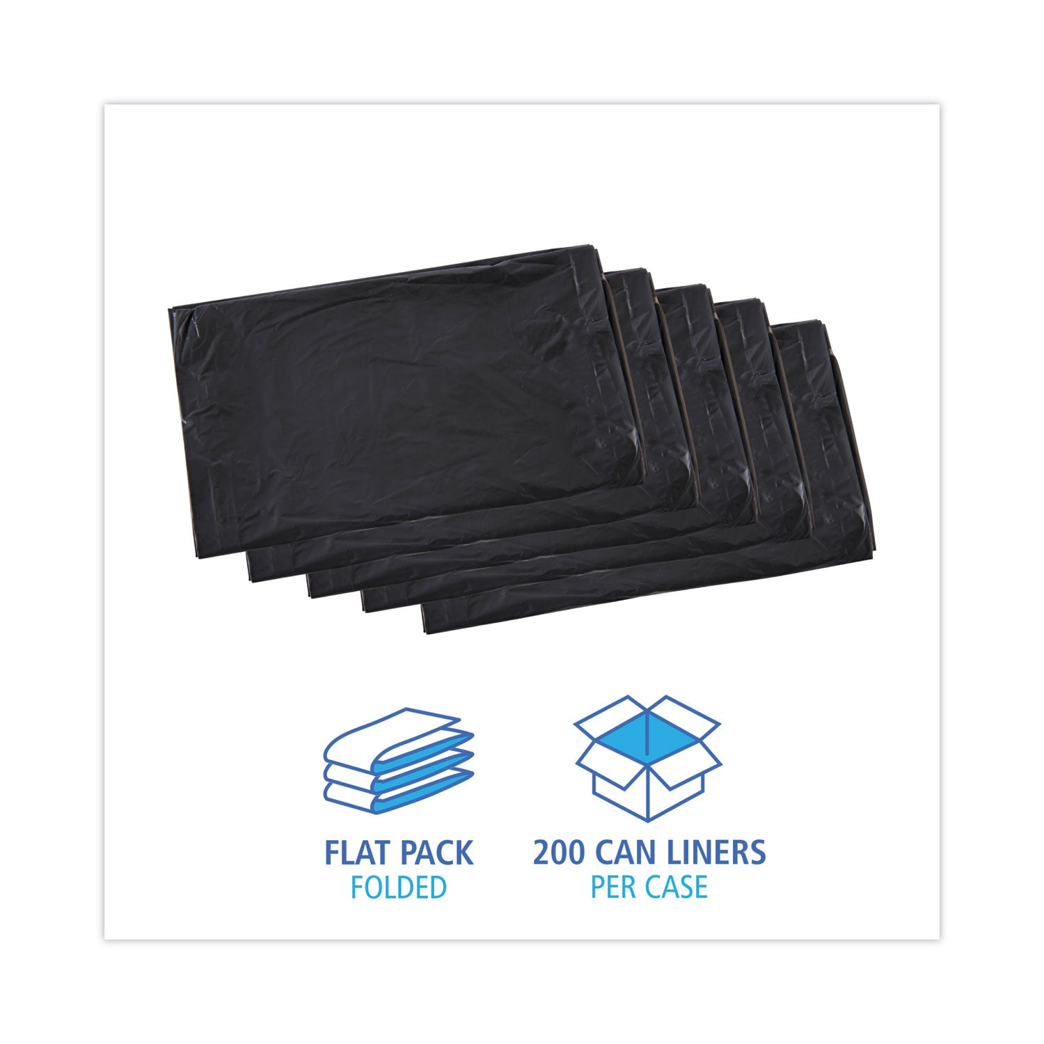 Linear Low Density Industrial Can Liners, 30 gal, 0.65 mil, 30" x 36", Black, Flat Pack, 200/Carton