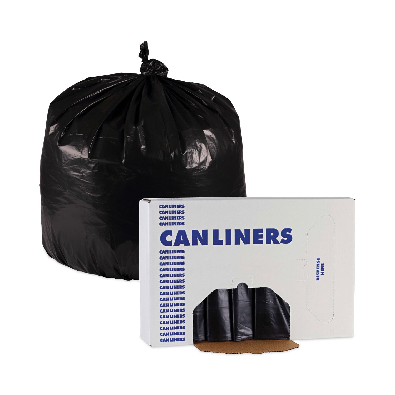 Linear Low Density Industrial Can Liners, 30 gal, 0.65 mil, 30" x 36", Black, Flat Pack, 200/Carton