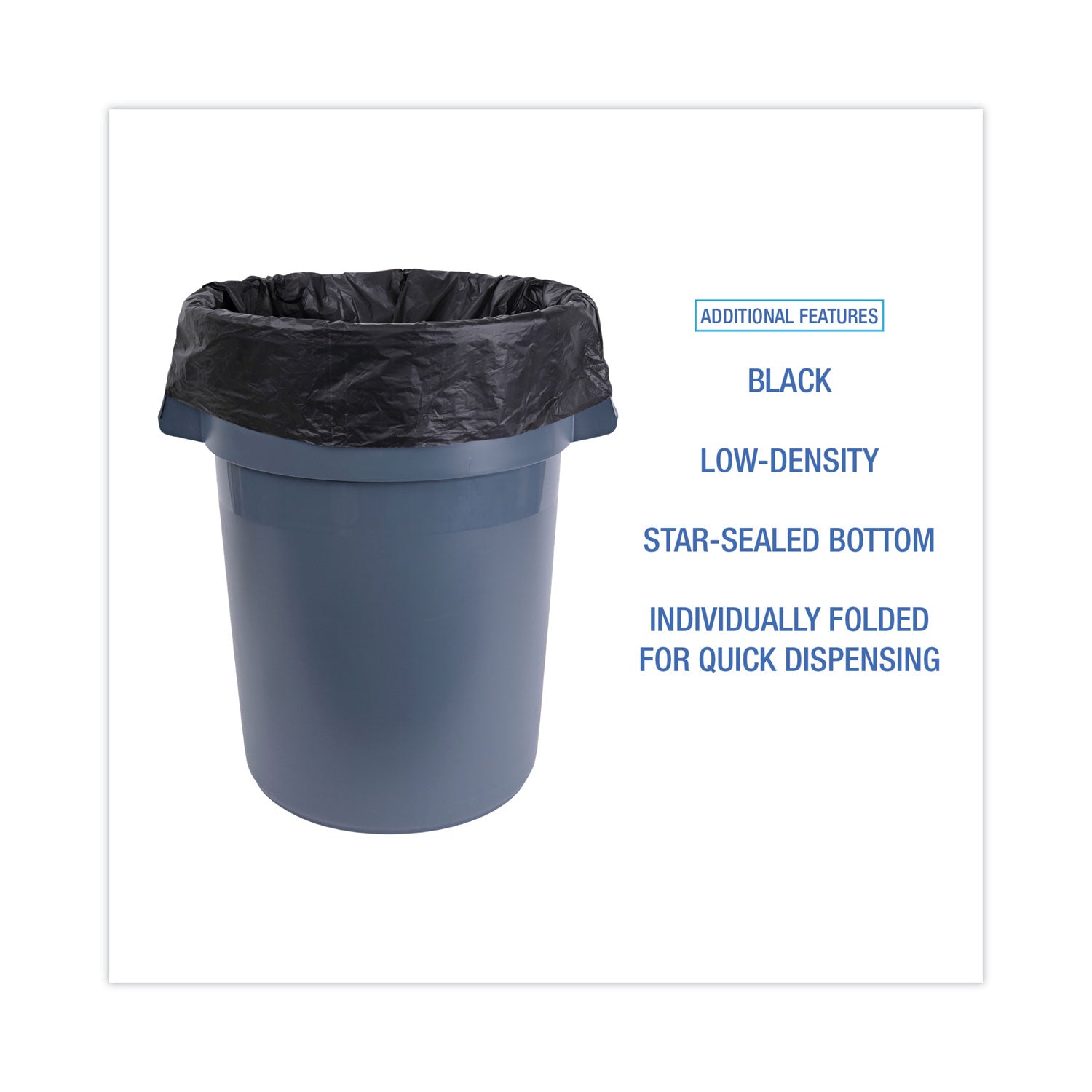 Linear Low Density Industrial Can Liners, 60 gal, 0.7 mil, 38" x 58", Black, Flat Pack, 100/Carton