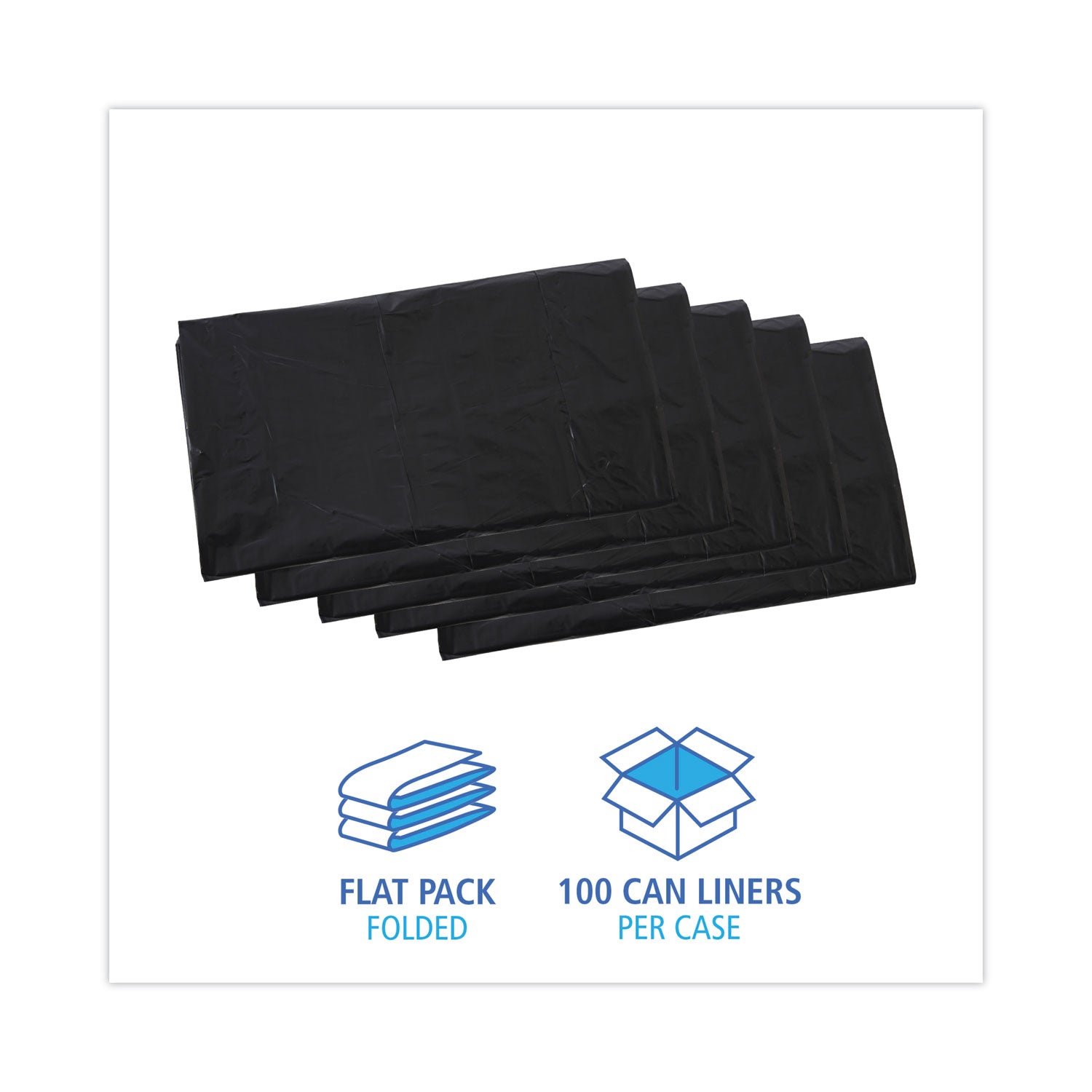 Linear Low Density Industrial Can Liners, 45 gal, 0.7 mil, 40" x 46", Black, Flat Pack, 100/Carton