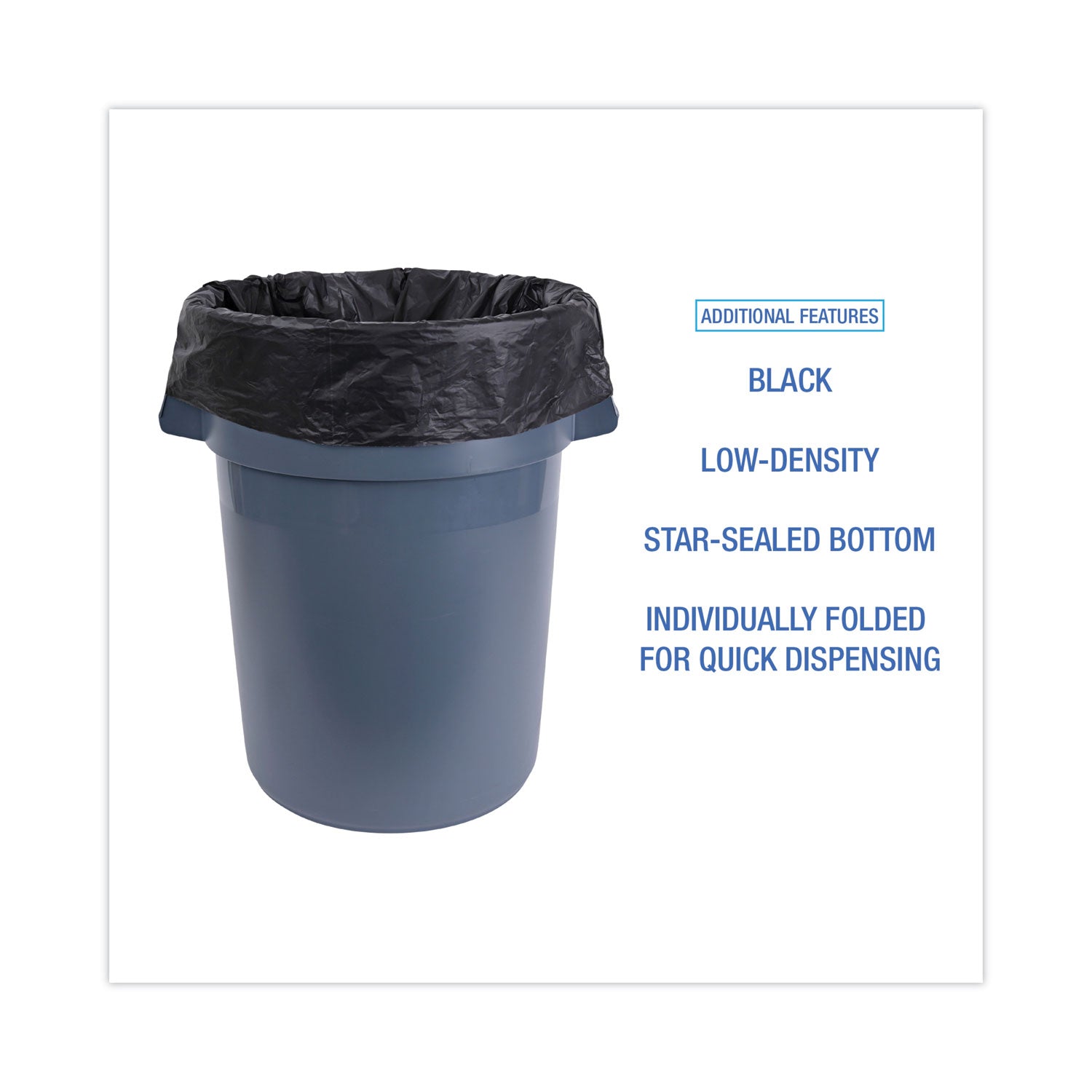 Linear Low Density Industrial Can Liners, 45 gal, 0.7 mil, 40" x 46", Black, Flat Pack, 100/Carton