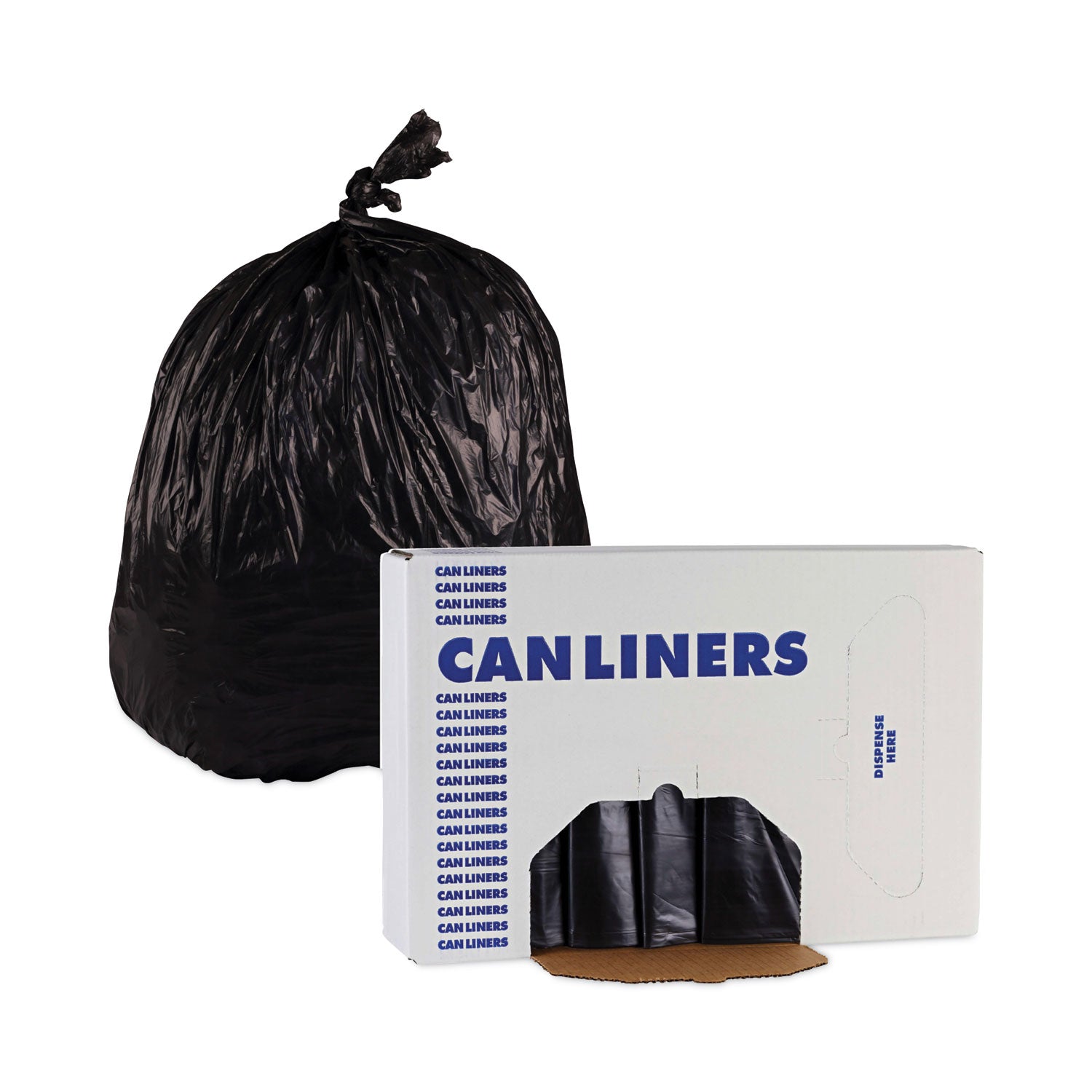 Linear Low Density Industrial Can Liners, 45 gal, 0.7 mil, 40" x 46", Black, Flat Pack, 100/Carton