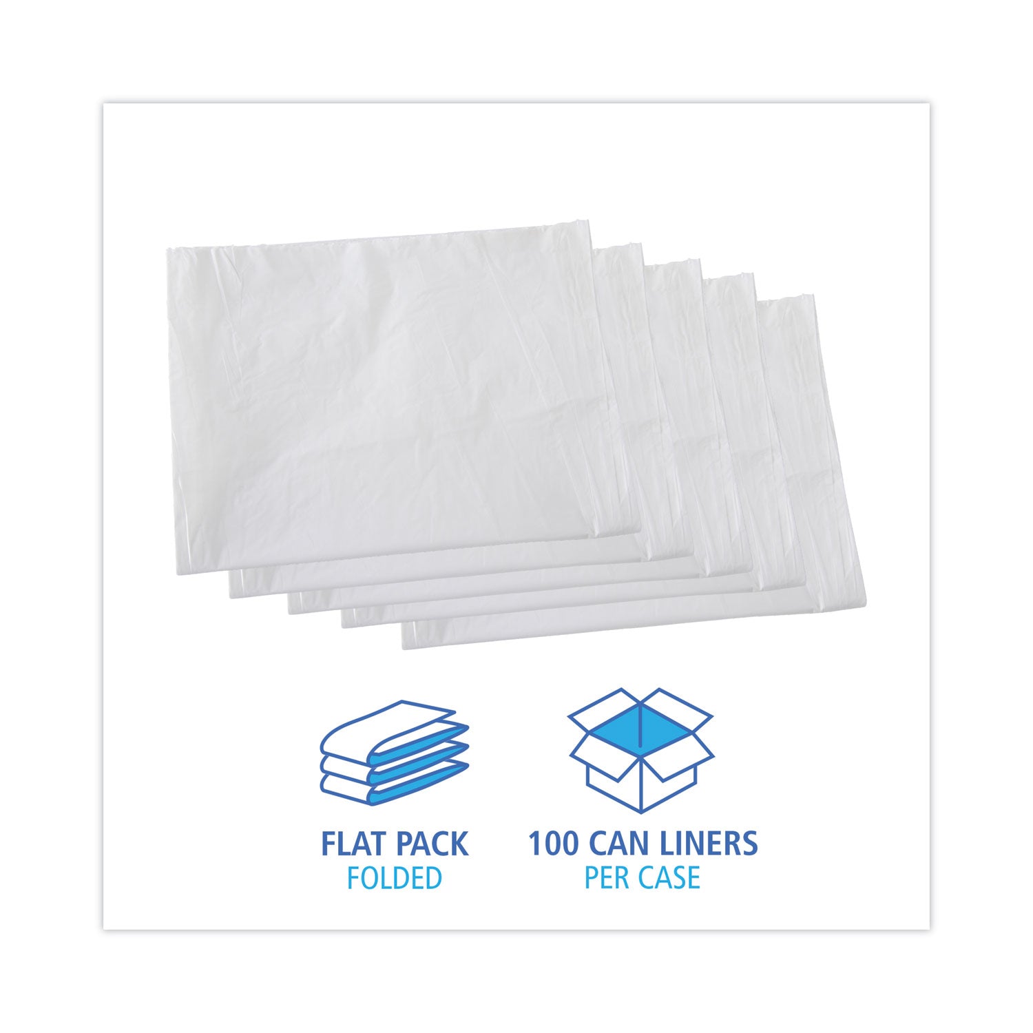 Linear Low Density Industrial Can Liners, 60 gal, 0.7 mil, 38" x 58", White, Flat Pack, 100/Carton