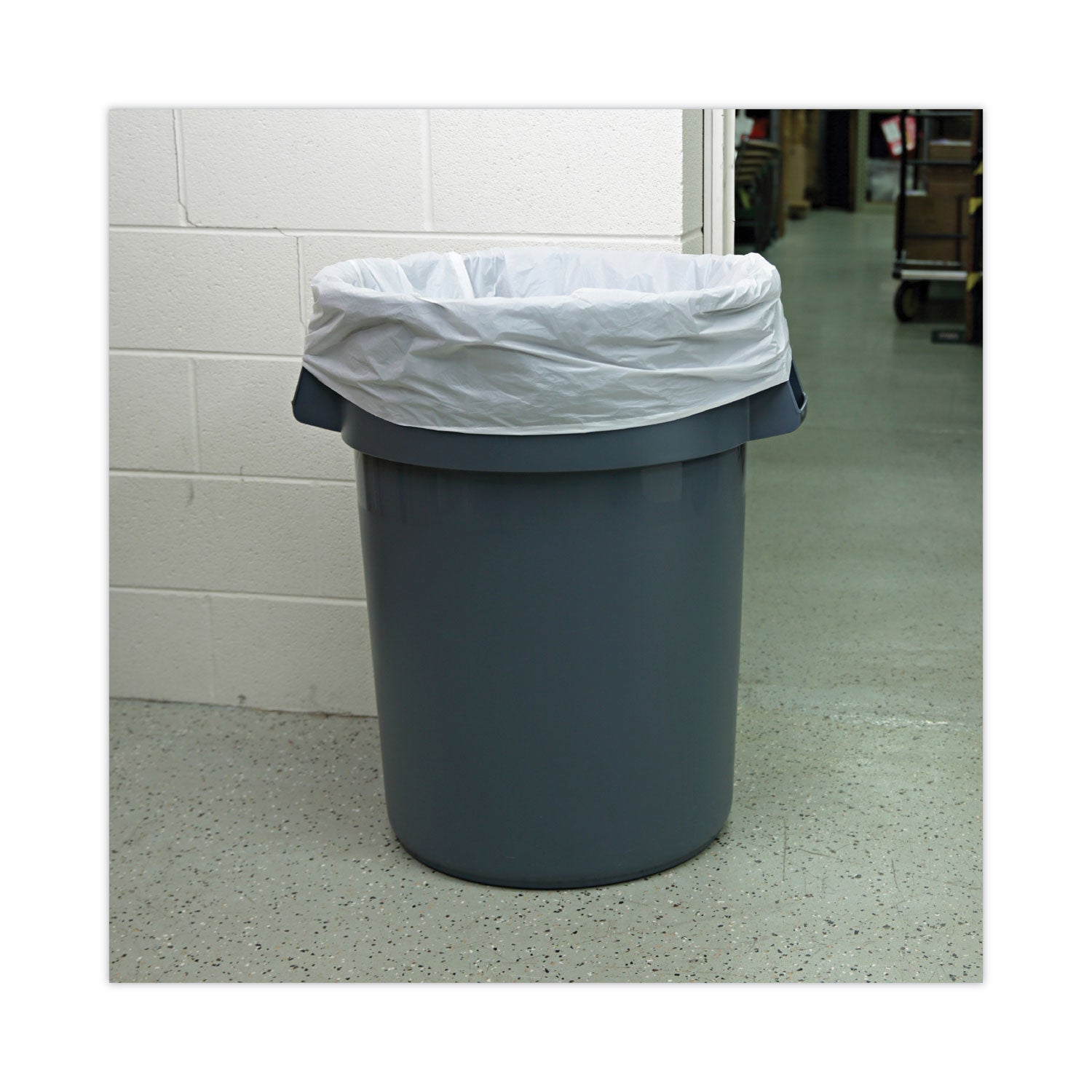 Linear Low Density Industrial Can Liners, 60 gal, 0.7 mil, 38" x 58", White, Flat Pack, 100/Carton