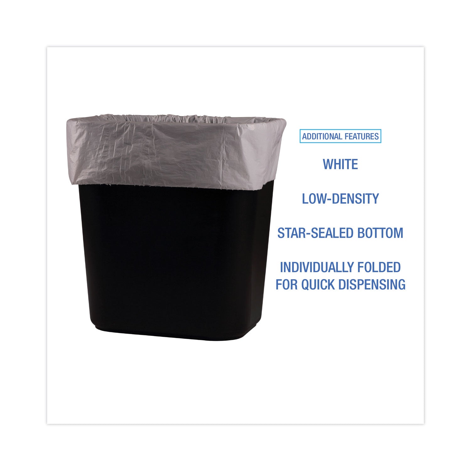 Linear Low Density Industrial Can Liners, 16 gal, 0.5 mil, 24" x 32", White, Flat Pack, 500/Carton
