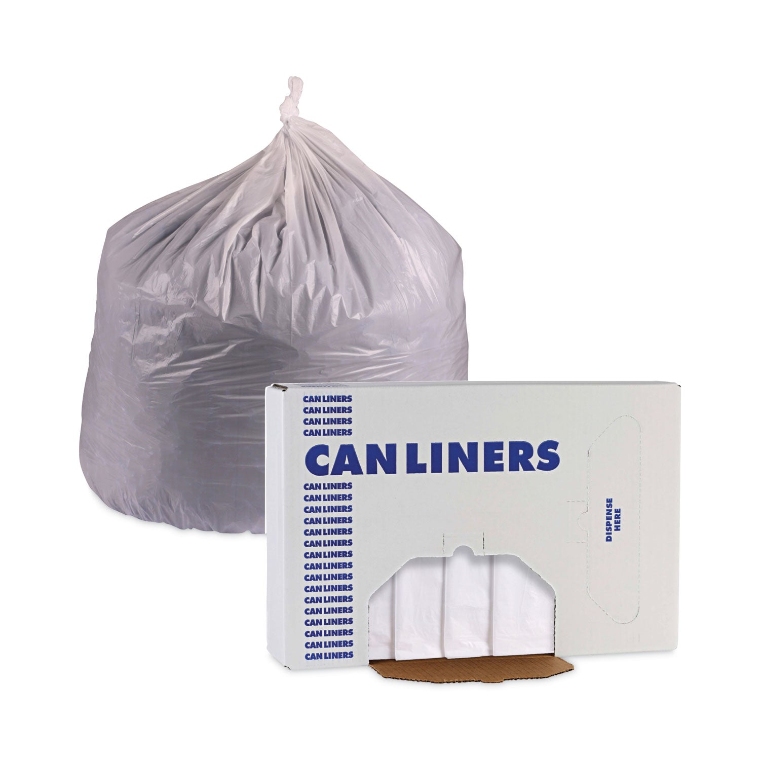 Linear Low Density Industrial Can Liners, 16 gal, 0.5 mil, 24" x 32", White, Flat Pack, 500/Carton