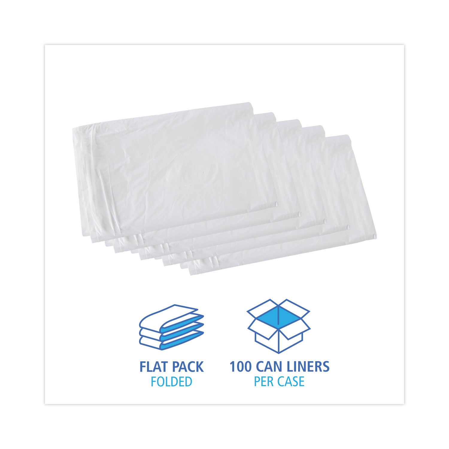 Linear Low Density Industrial Can Liners, 30 gal, 0.9 mil, 30" x 36", White, Flat Pack, 100/Carton