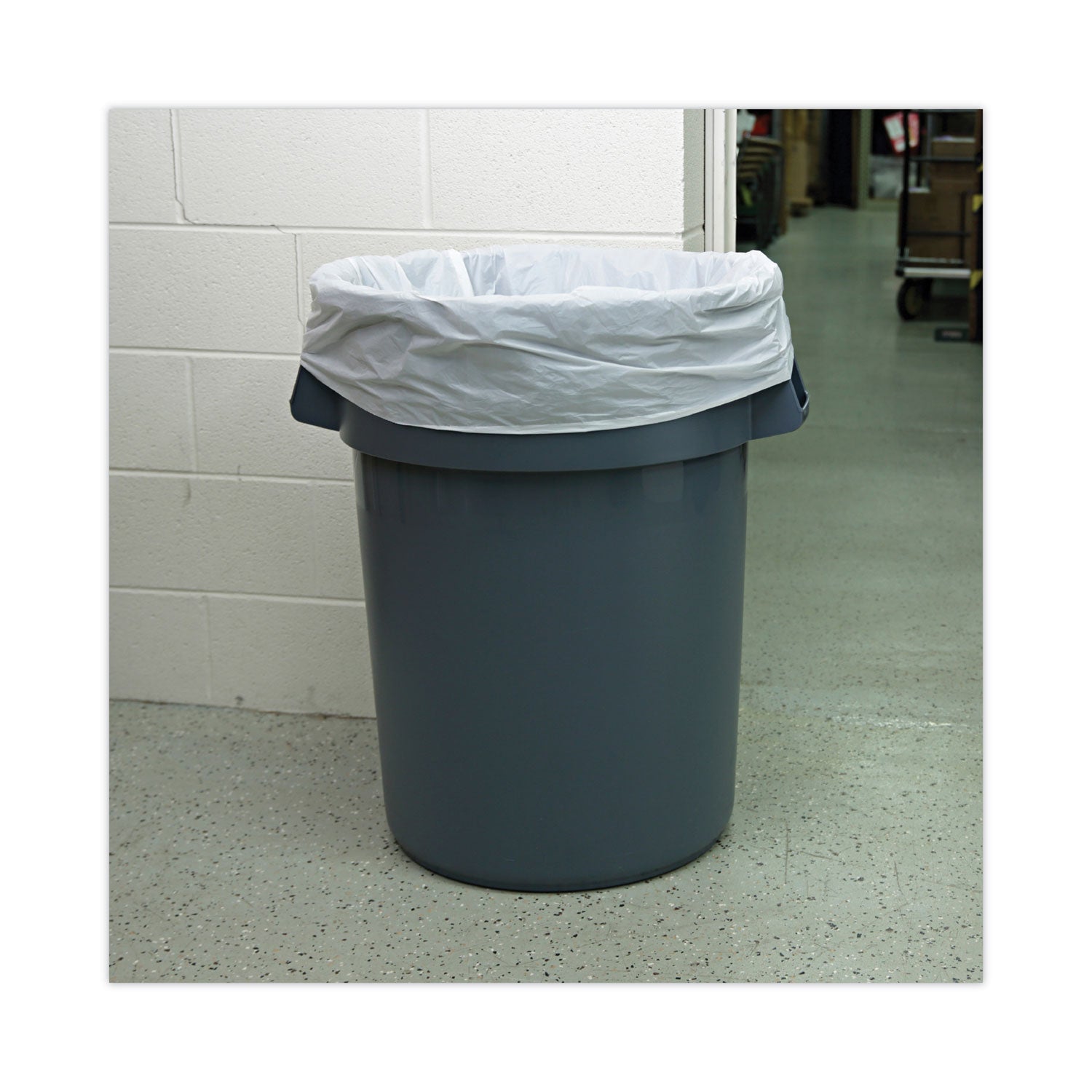 Linear Low Density Industrial Can Liners, 60 gal, 0.9 mil, 38" x 58", White, Flat Pack, 100/Carton