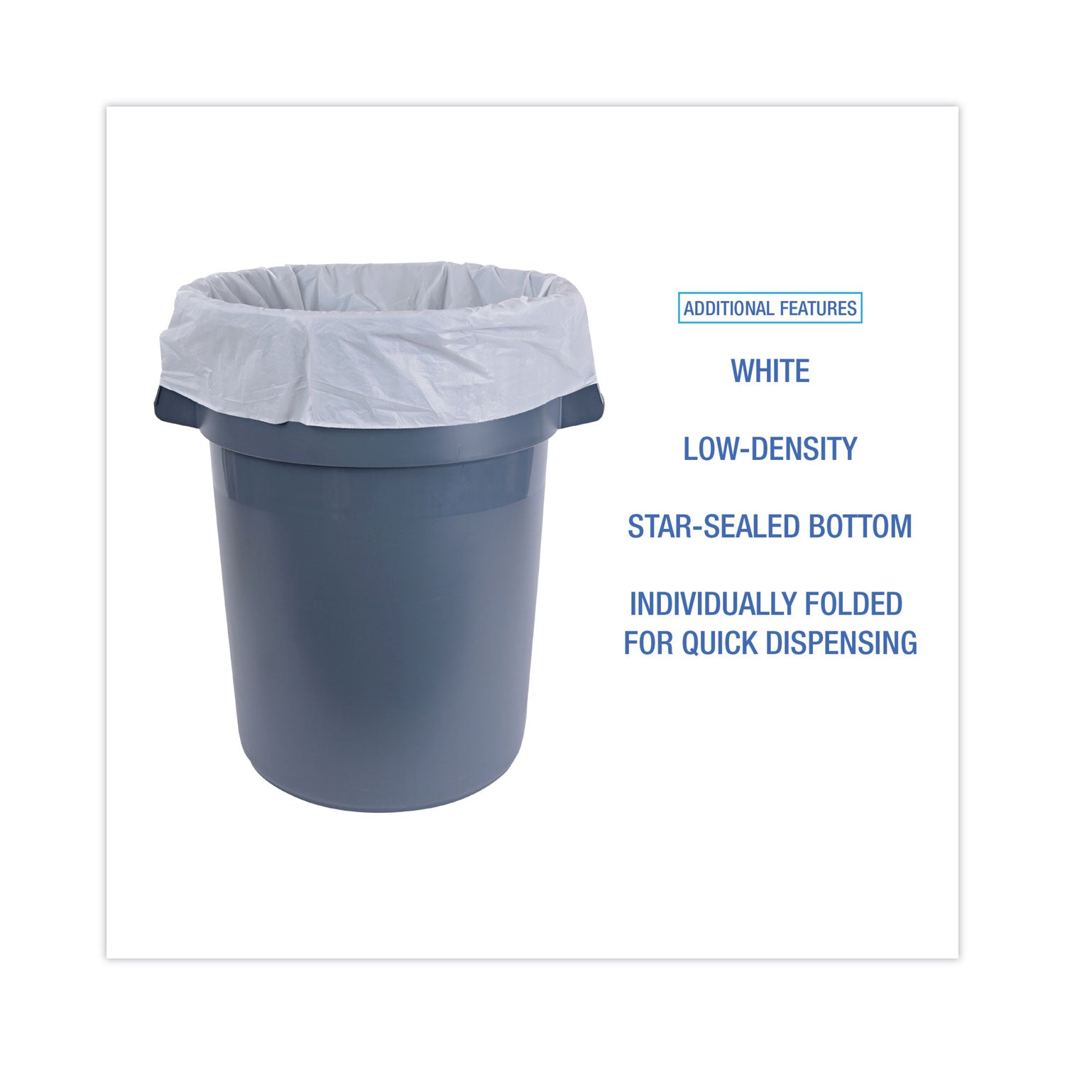 Linear Low Density Industrial Can Liners, 45 gal, 0.9 mil, 40" x 46", White, Flat Pack, 100/Carton