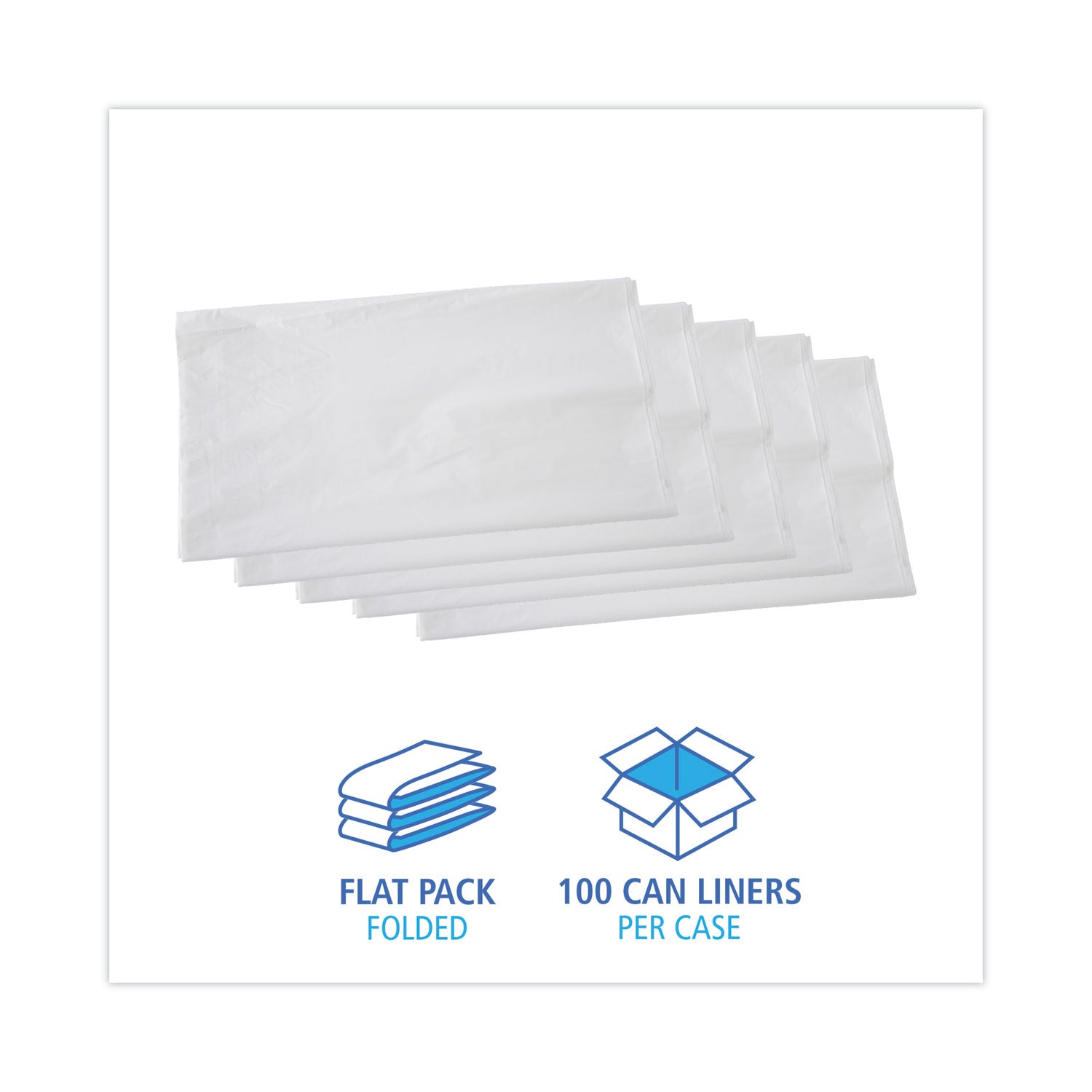 Linear Low Density Industrial Can Liners, 56 gal, 0.9 mil, 43" x 47", White, Flat Pack, 100/Carton