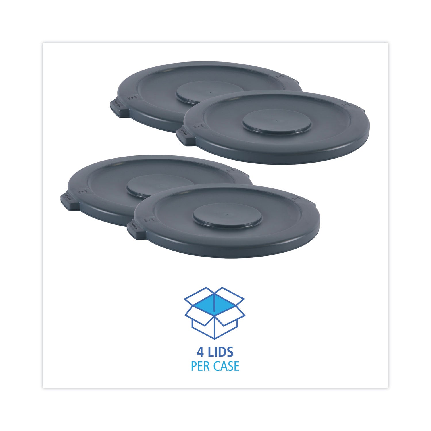 Lids For 44 Gal Waste Receptacles, Flat-Top, Round, Plastic Gray