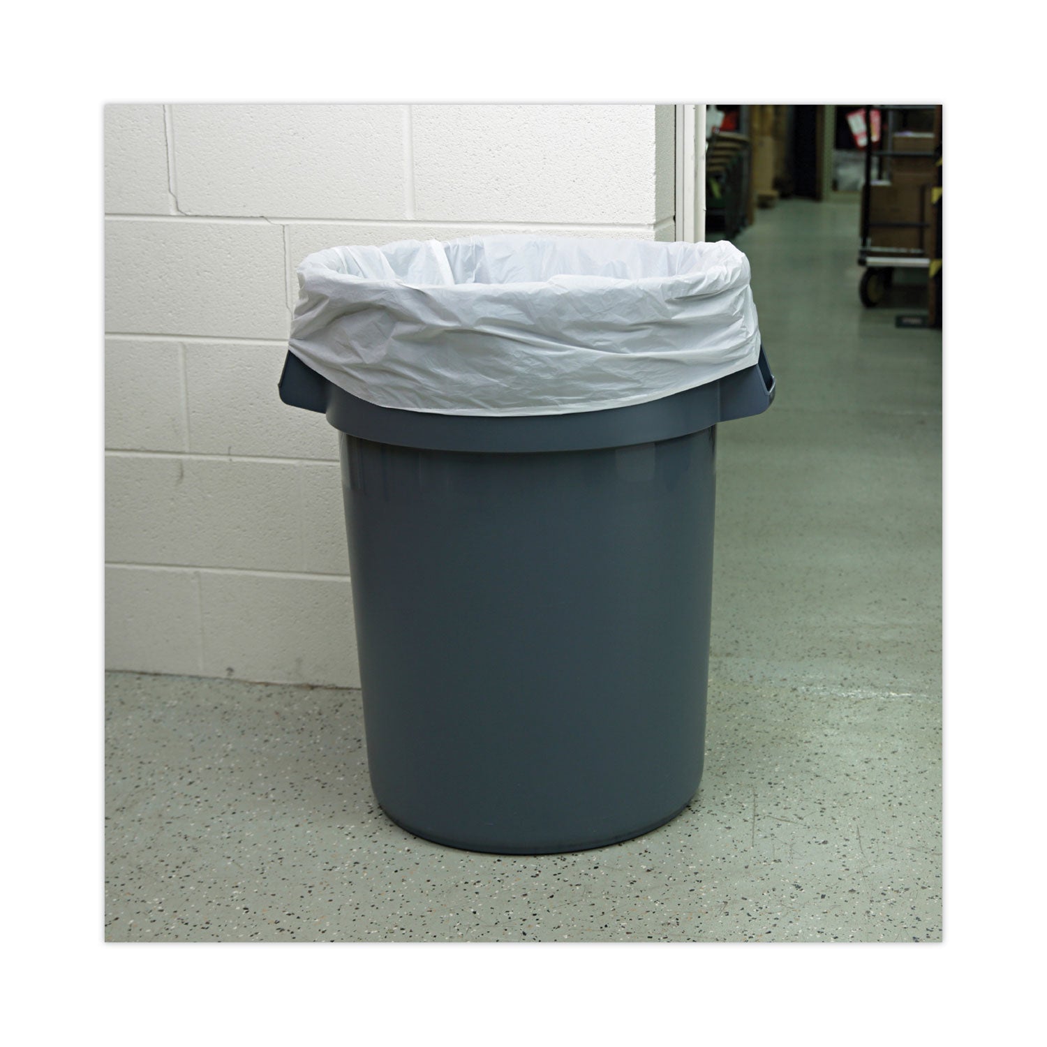Low-Density Waste Can Liners, 60 gal, 0.5 mil, 38" x 58", White, Perforated Roll, 10 Bags/Roll, 10 Rolls/Carton