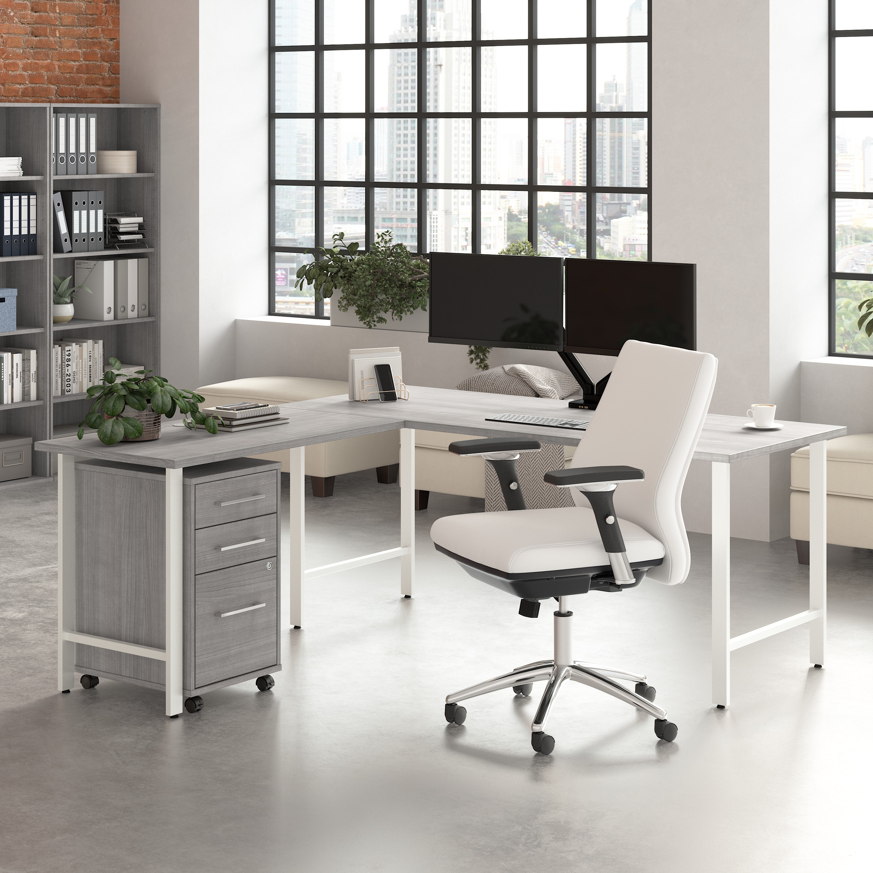 Bush Business Furniture Hustle 72W x 30D L Shaped Computer Desk with 3 Drawer Mobile File Cabinet in Platinum Gray - 71.02" Width x 71.33" Depth x 30.07" Height