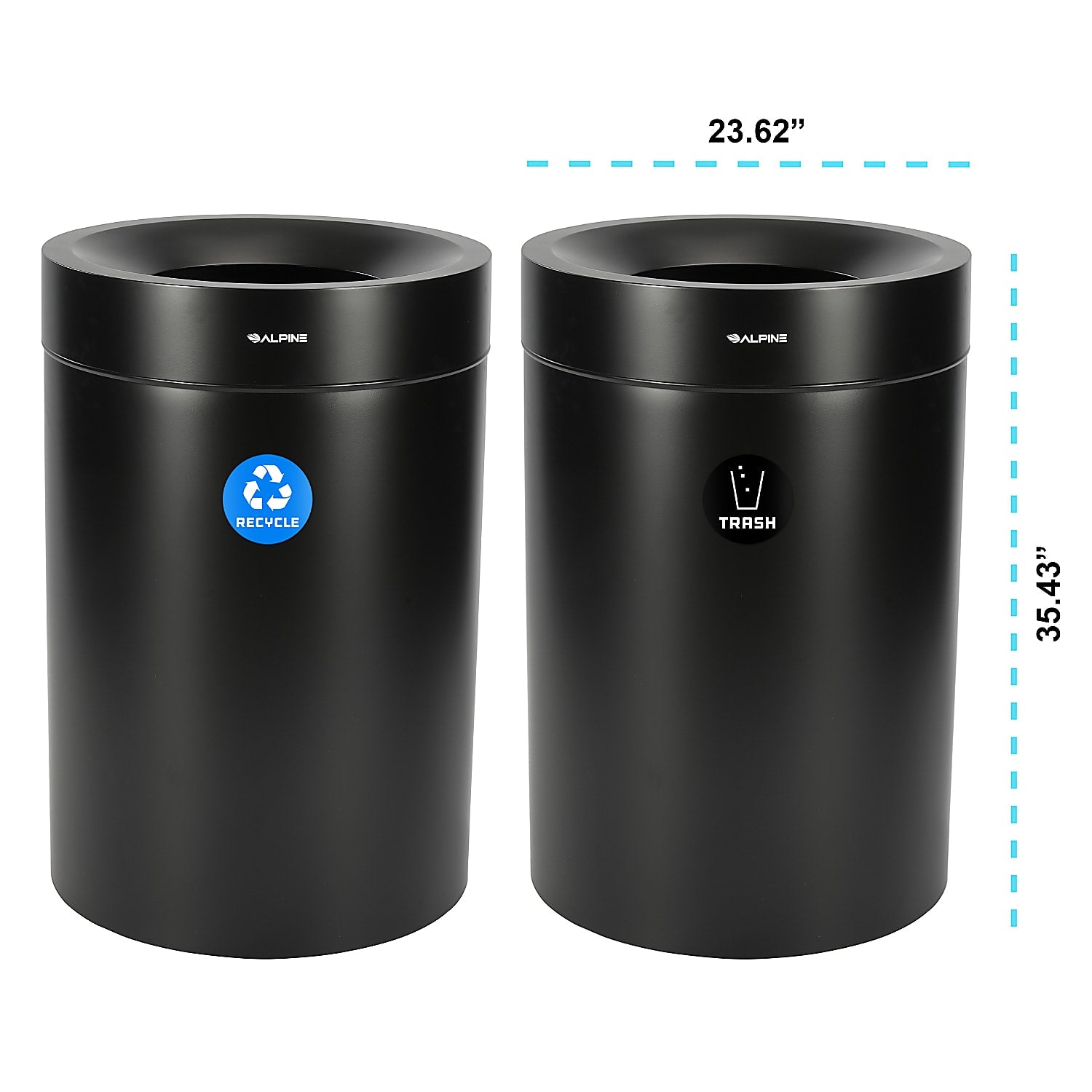 50 Gallon Stainless Steel Recycling Can and Trash Receptacle (Black)