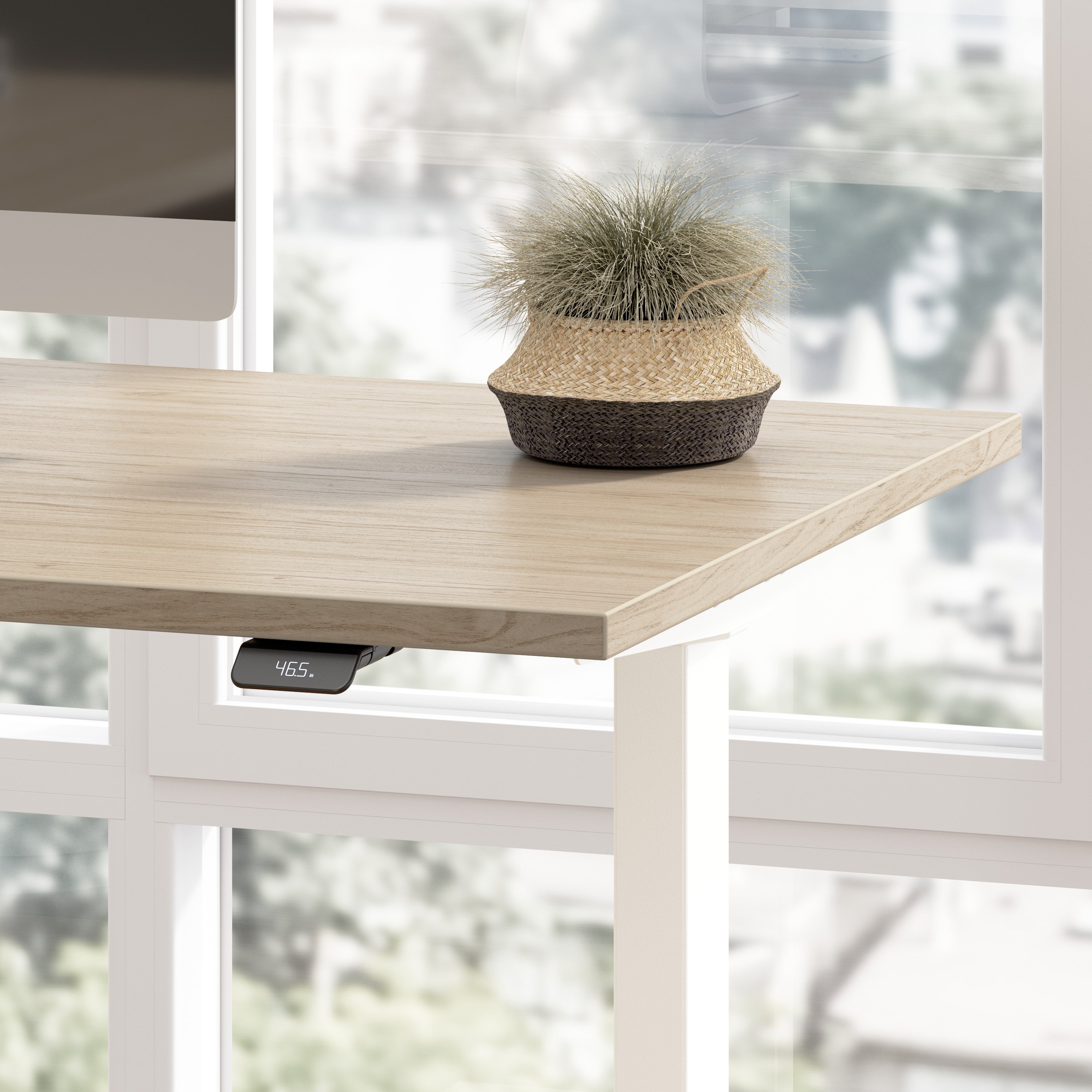 Bush Business Furniture Move 60 Series 72W x 30D Electric Height Adjustable Standing Desk in Natural Elm with White Base - 71.02" Width x 29.37" Depth x 27.44" Height