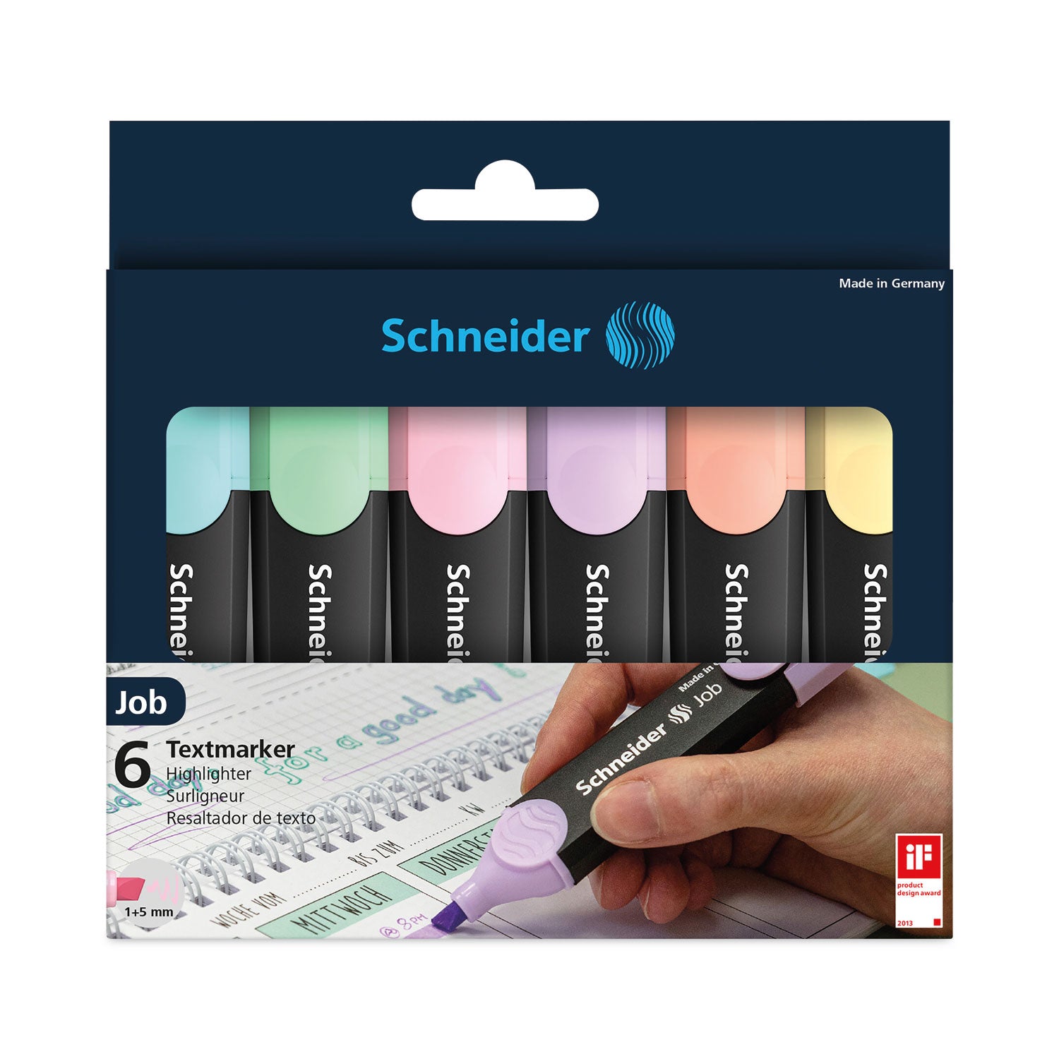 1 mm Chisel, 5 mm Marker Point - Pastel Turquoise, Pastel Vanilla, Pastel Peach, Pastel Rose, Pastel Lavender, Pastel Mint Green Ink - Polypropylene Barrel - 6 / Set