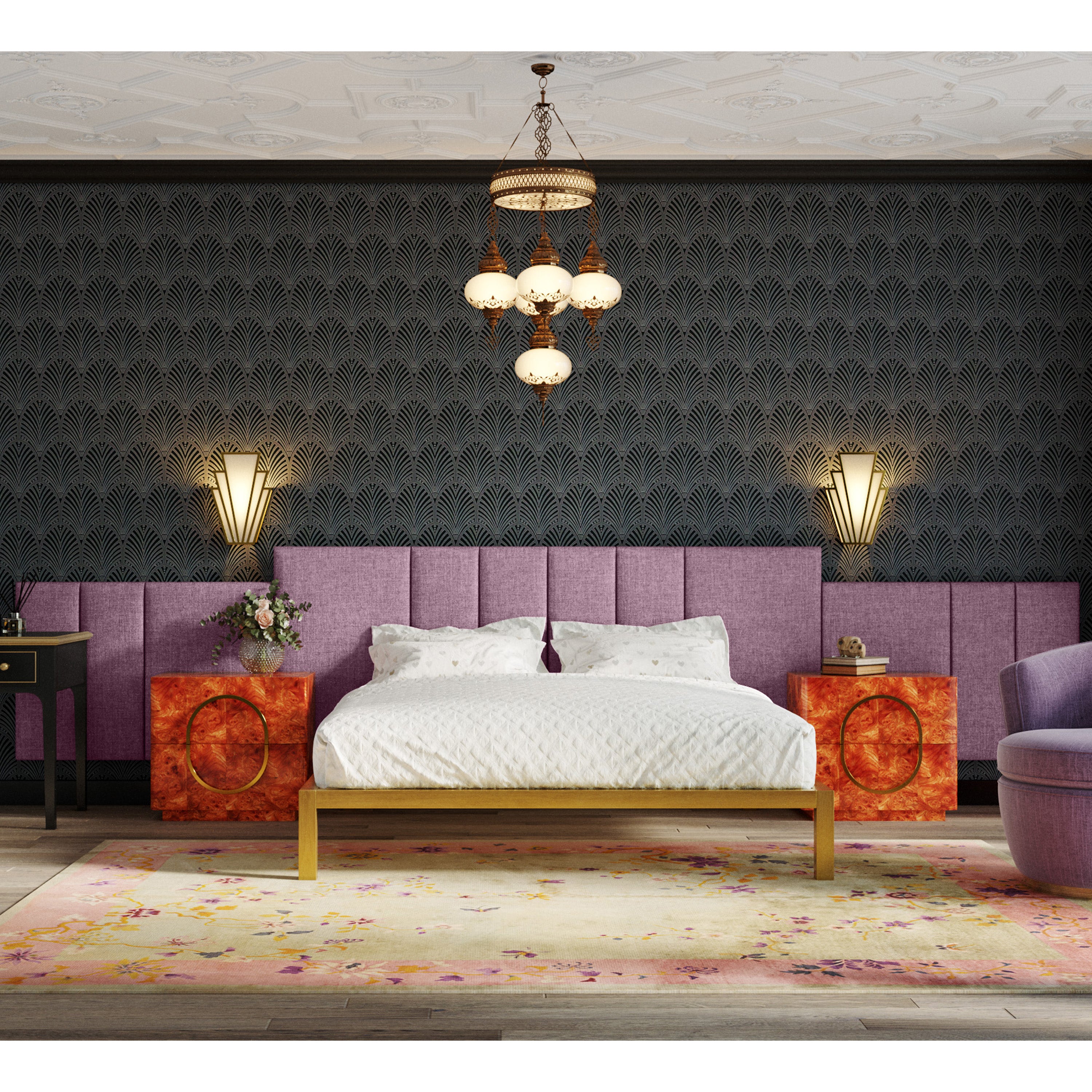 Jaxx Panelist Modern Padded Headboard- Set of 2 Wall Mounted Panels (Each 22.5" x 30")- Queen Double Tall, Microvelvet Plum