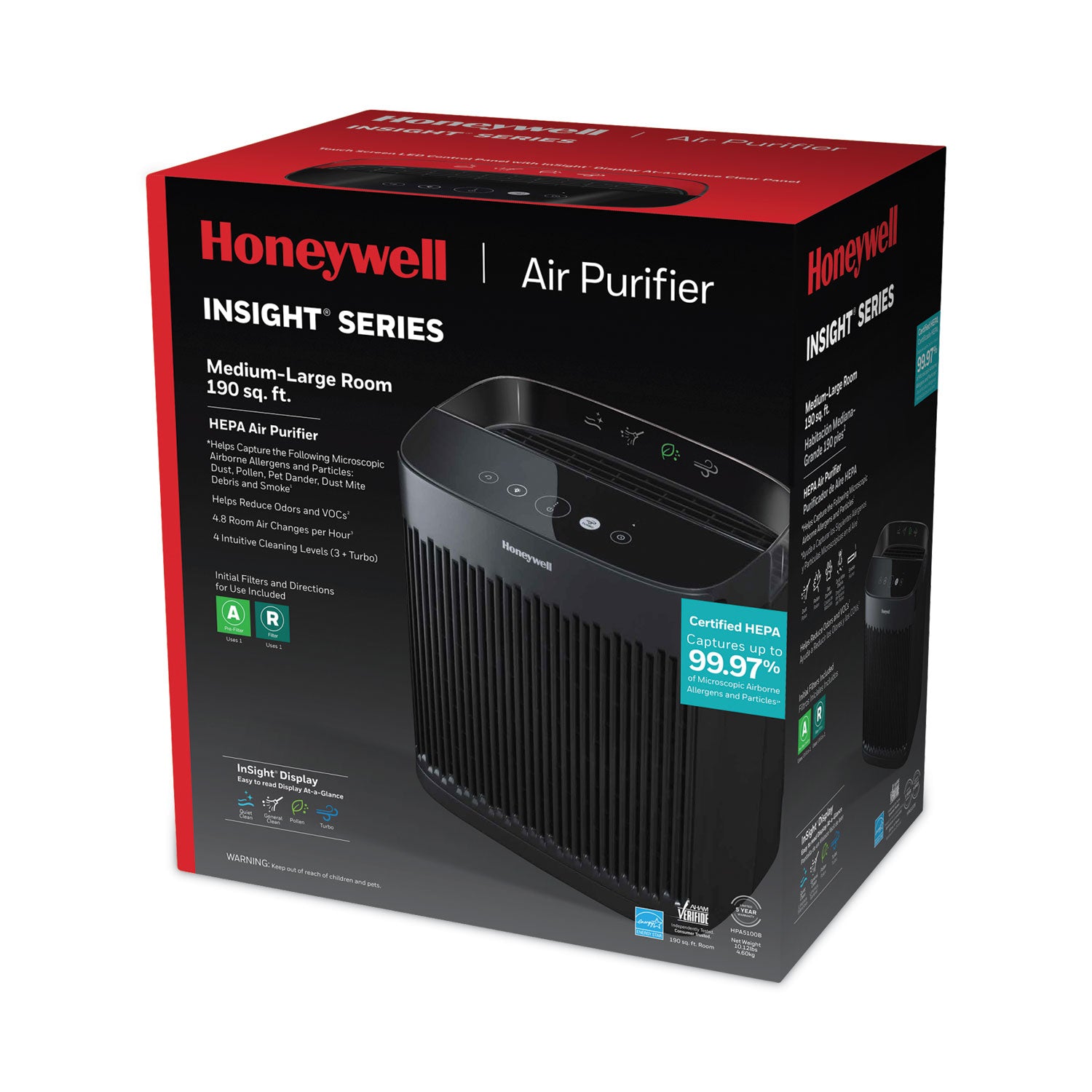 Honeywell InSight HEPA Air Purifier - True HEPA - 190 Sq. ft. - Black