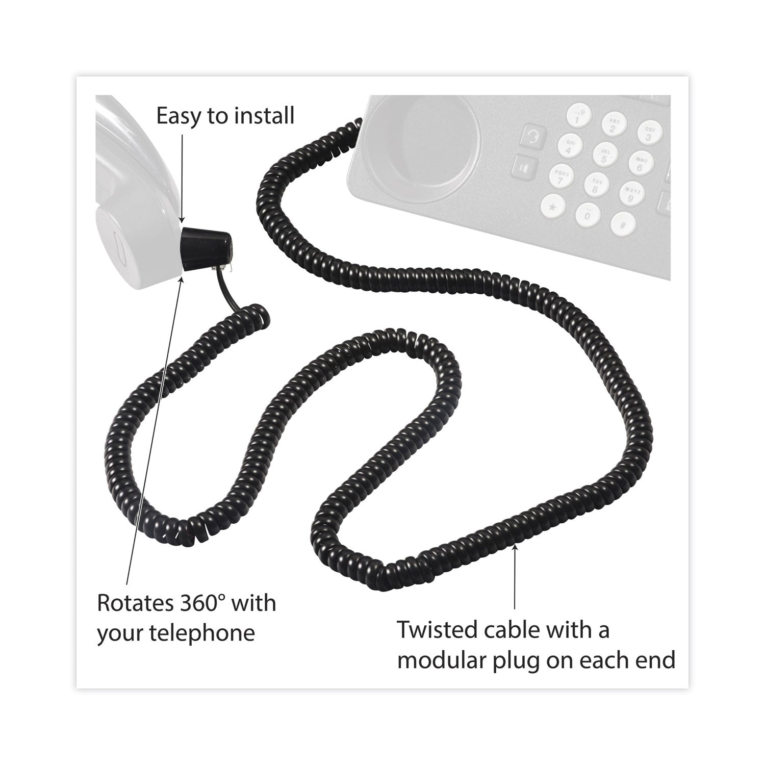 25 ft Phone Cable for Phone - First End: 1 x RJ-11 Phone - Male - Second End: 1 x RJ-11 Phone - Male - Gold Plated Contact - Black - 1 Each