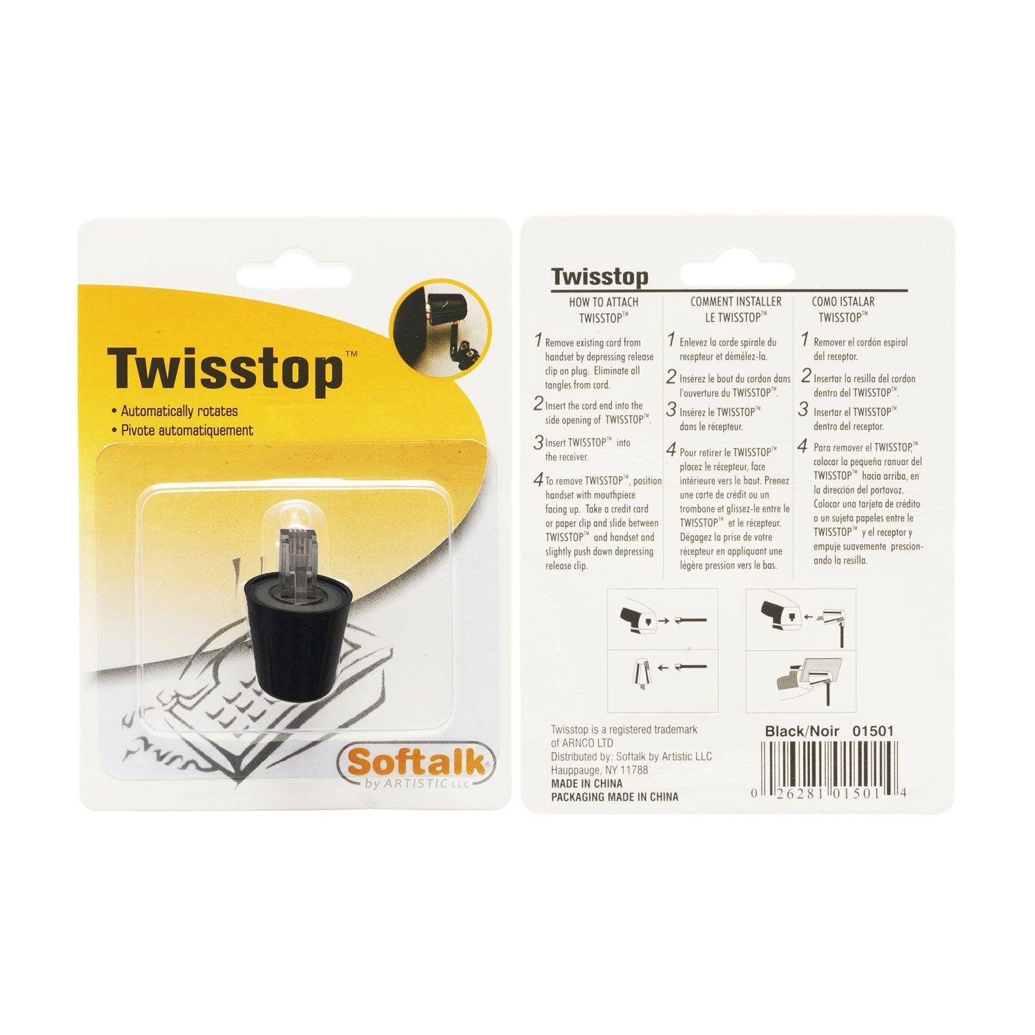 Softalk Telephone Cord Twisstop Untangler - 1 x RJ-11 Phone Male - 1 x RJ-11 Phone Female - Black - 1 Each