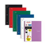 Mead Five Star 1-Subject Spiral Notebook, 100 Sheets, 11" x 8.5", 3-Hole Punched, Assorted Covers, Dual-Pocket Divider, Water Resistant, Bleed Resistant, Perforated, Spiral Lock, 6 Pack