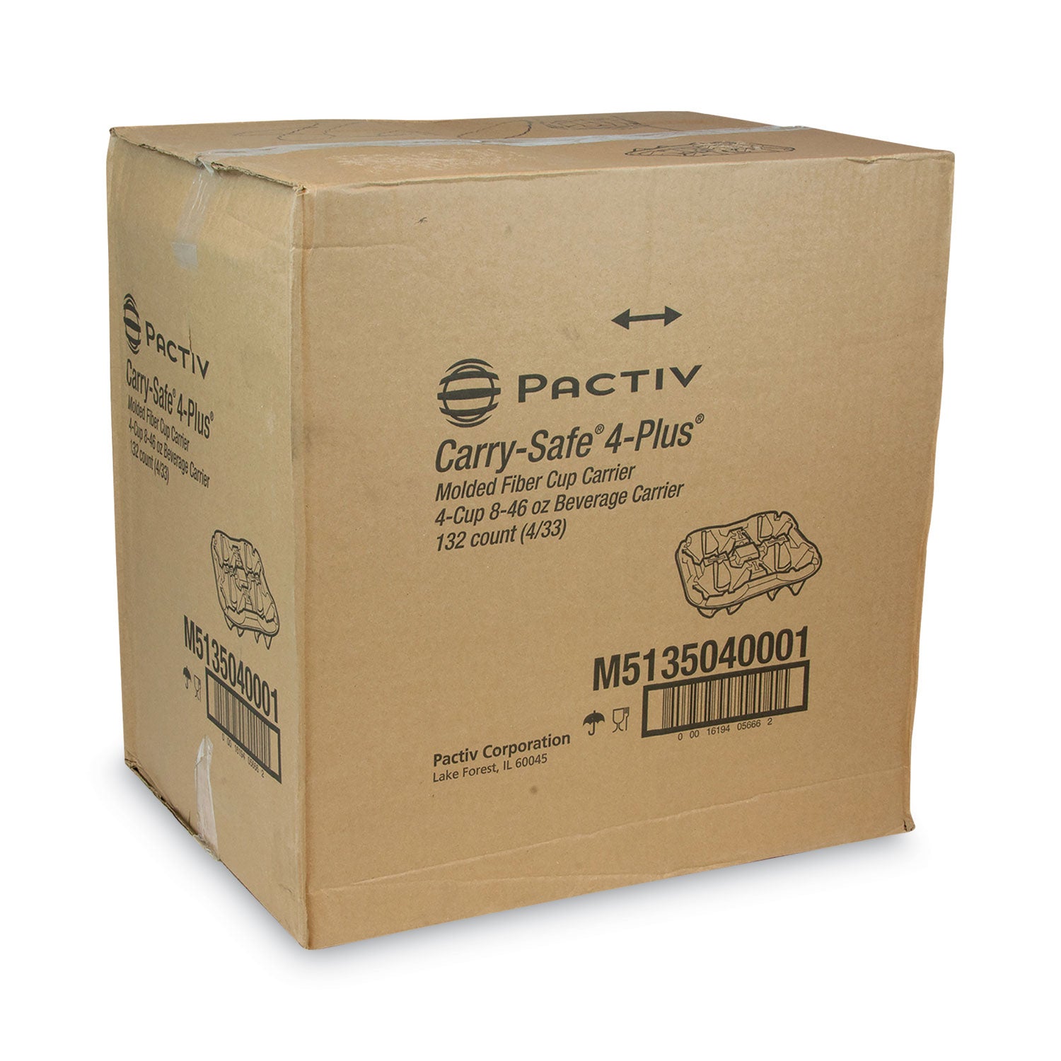 EarthChoice Carry-Safe Beverage Carrier, 8 oz to 46 oz, Four Cups, Natural, 132/Carton