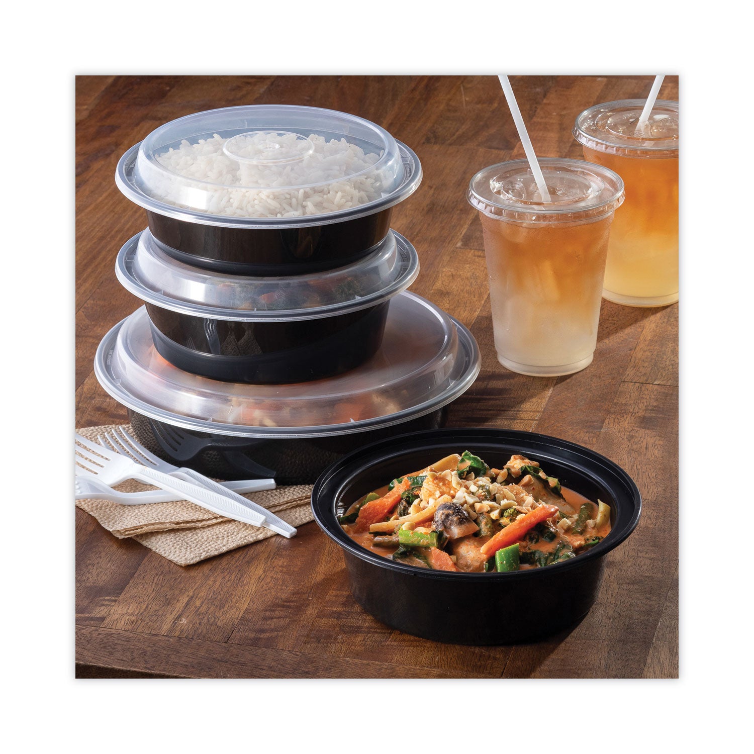 Newspring VERSAtainer Microwavable Containers, 32 oz, 7" Diameter x 2" h, Black/Clear, Plastic, 150/Carton