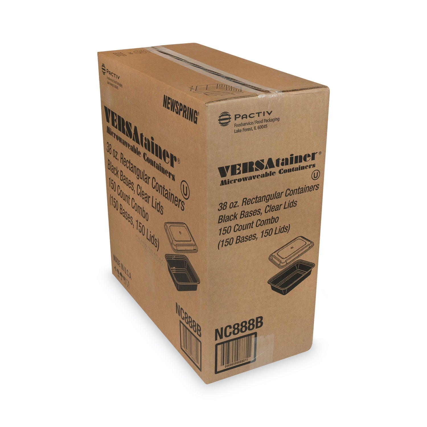 Newspring VERSAtainer Microwavable Containers, 38 oz, 8.8 x 6 x 2.5, Black/Clear, Plastic, 150/Carton