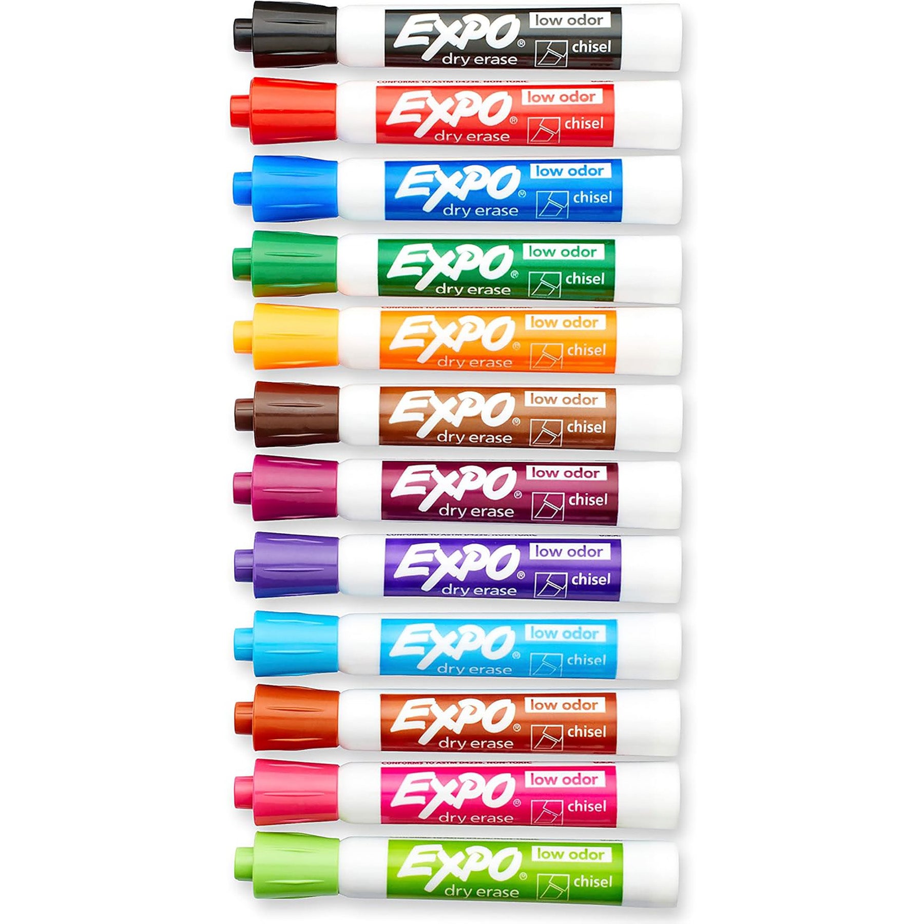 Low Odor Dry Erase Markers, Chisel Tip, Vibrant Colors, 16 Count