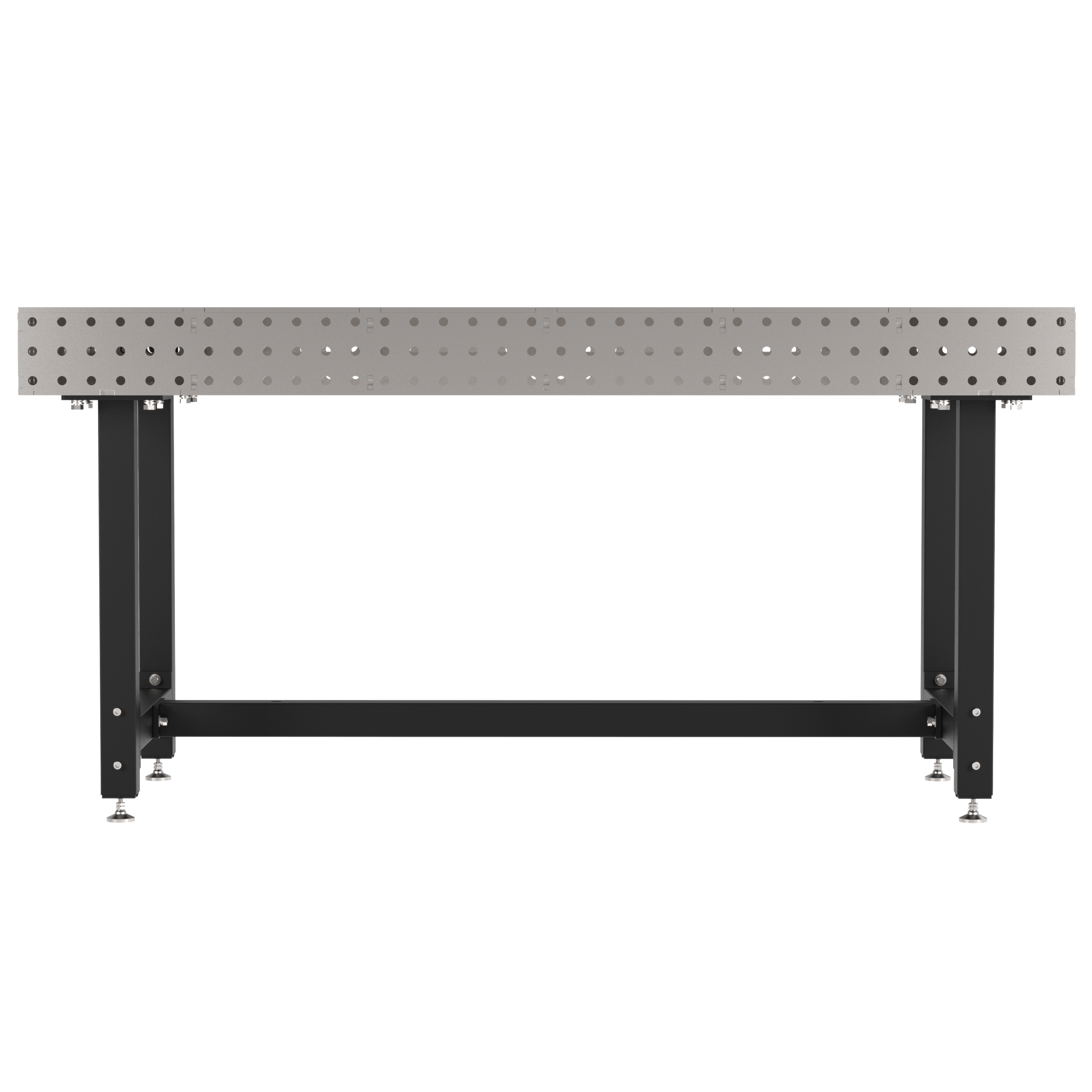 Welding Fixture Table, Fixed Height, 36"H x 72"L x 36"D, 1/4" Carbon Steel Top, Four Black Powdercoat Legs, Self-Leveling Feet