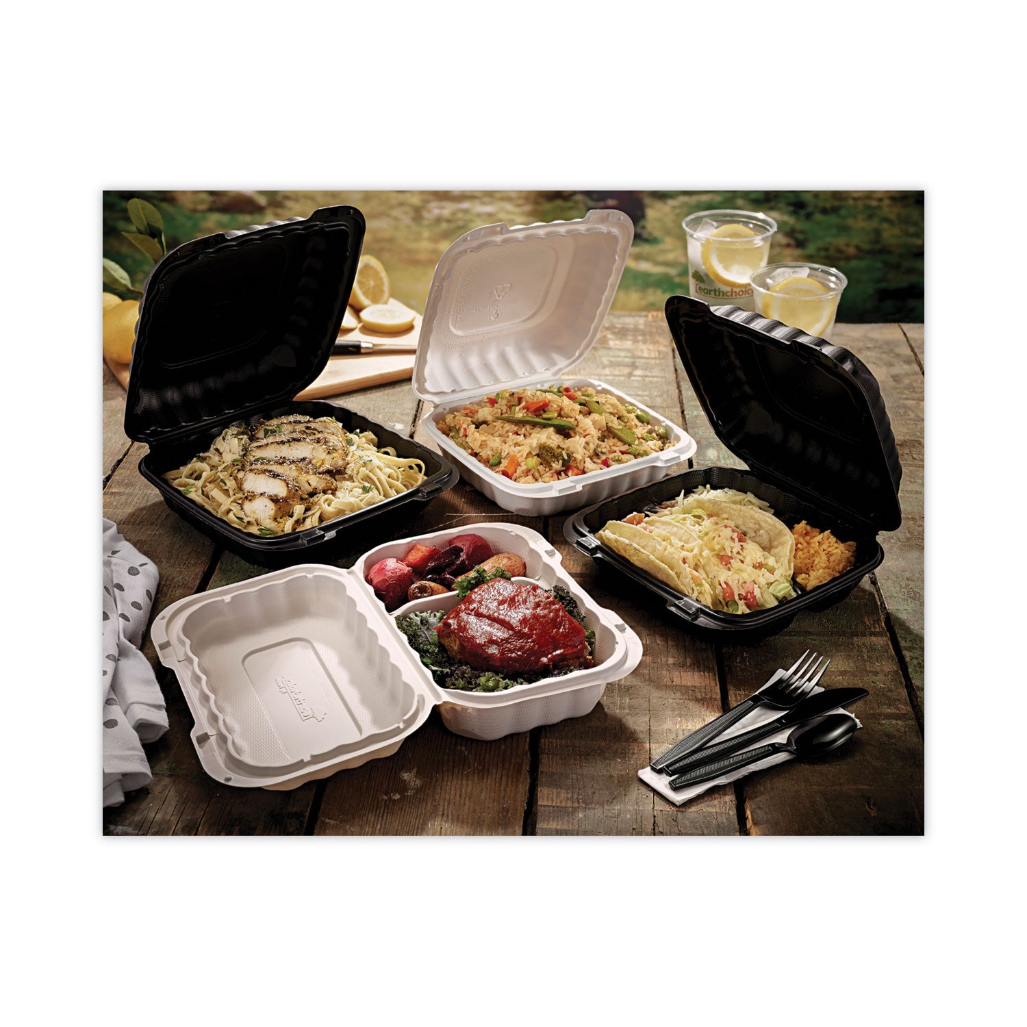 EarthChoice SmartLock Microwavable MFPP Hinged Lid Container, 3 Compartments, 8.31 x 8.35 x 3.1, White, Plastic, 200/Carton