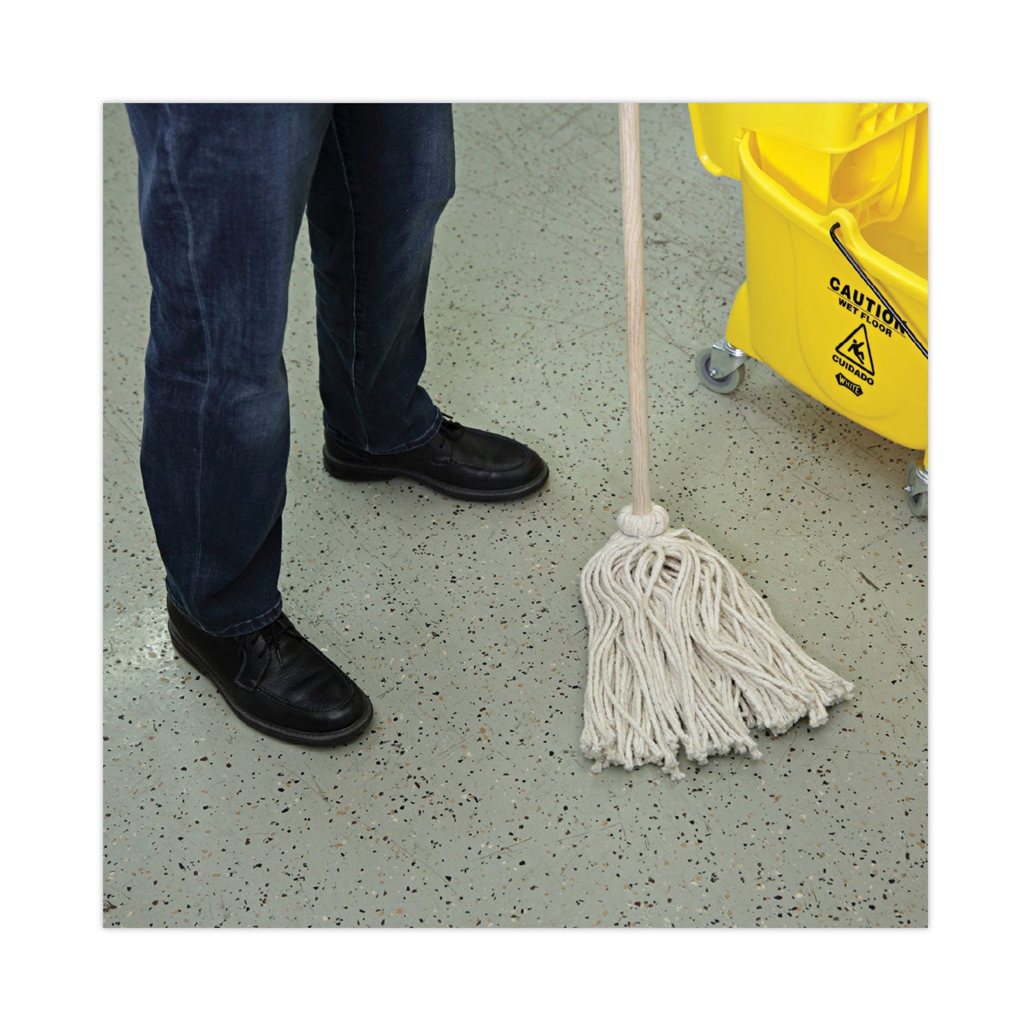 Handle/Deck Mops, #24 White Cotton Head, 54" Natural Wood Handle, 6/Pack