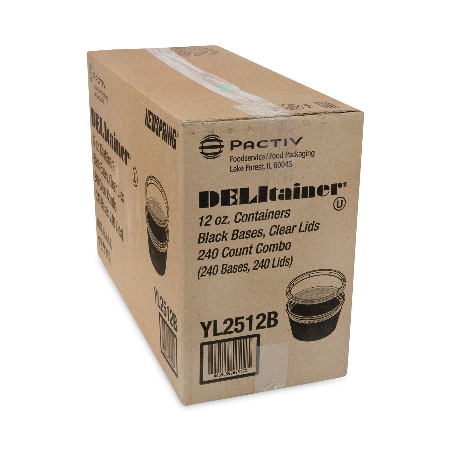Newspring DELItainer Microwavable Container, 12 oz, 4.55" Diameter x 2.45" h, Black/Clear, Plastic, 240/Carton