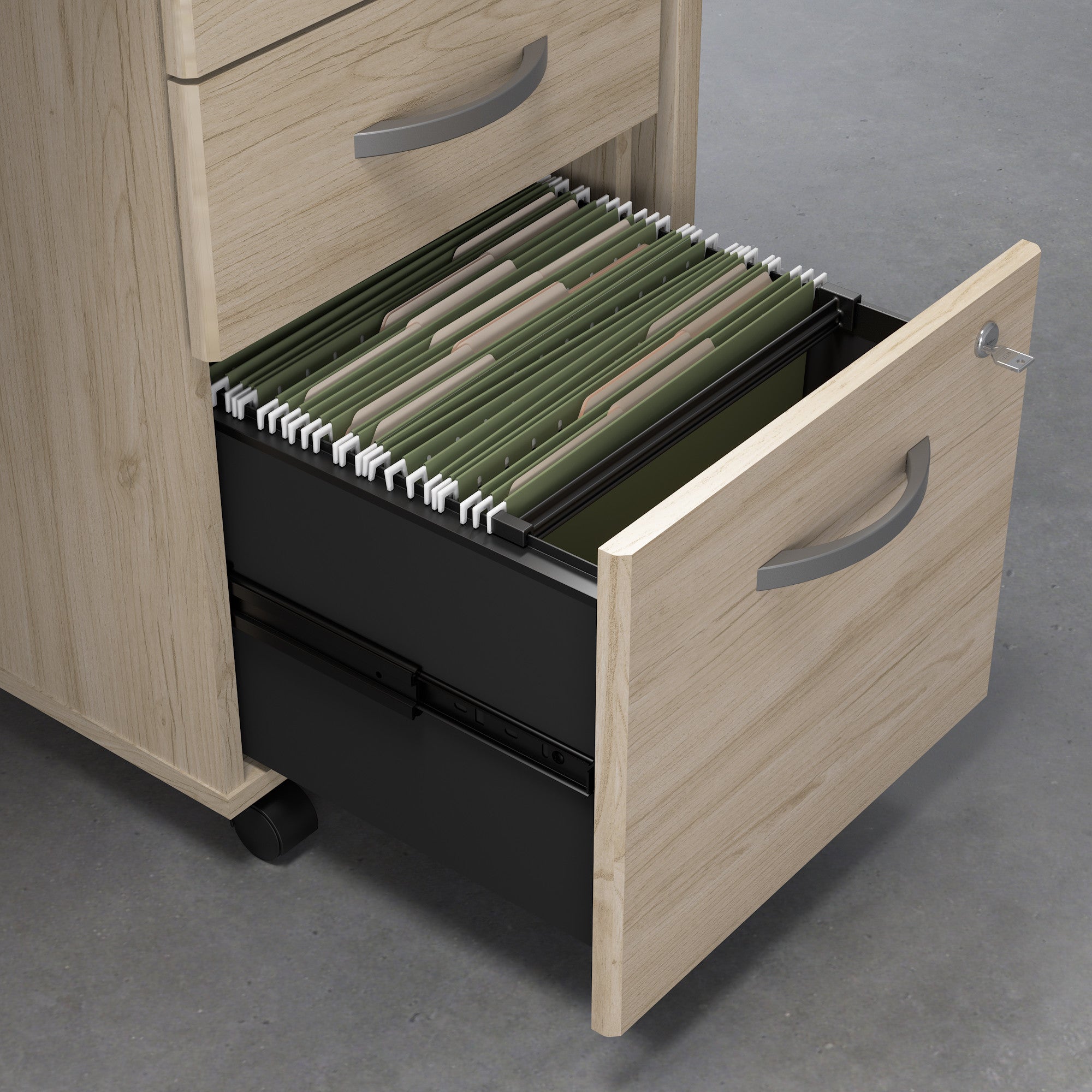 Bush Business Furniture Studio C 3 Drawer Mobile File Cabinet in Natural Elm - Assembled - 15.71" Width x 20.2" Depth x 27.79" Height