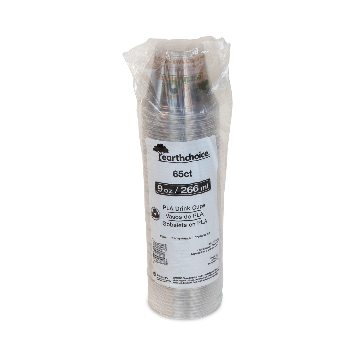EarthChoice Compostable Cold Cup, 9 oz, Plastic, Clear/Printed, 975/Carton