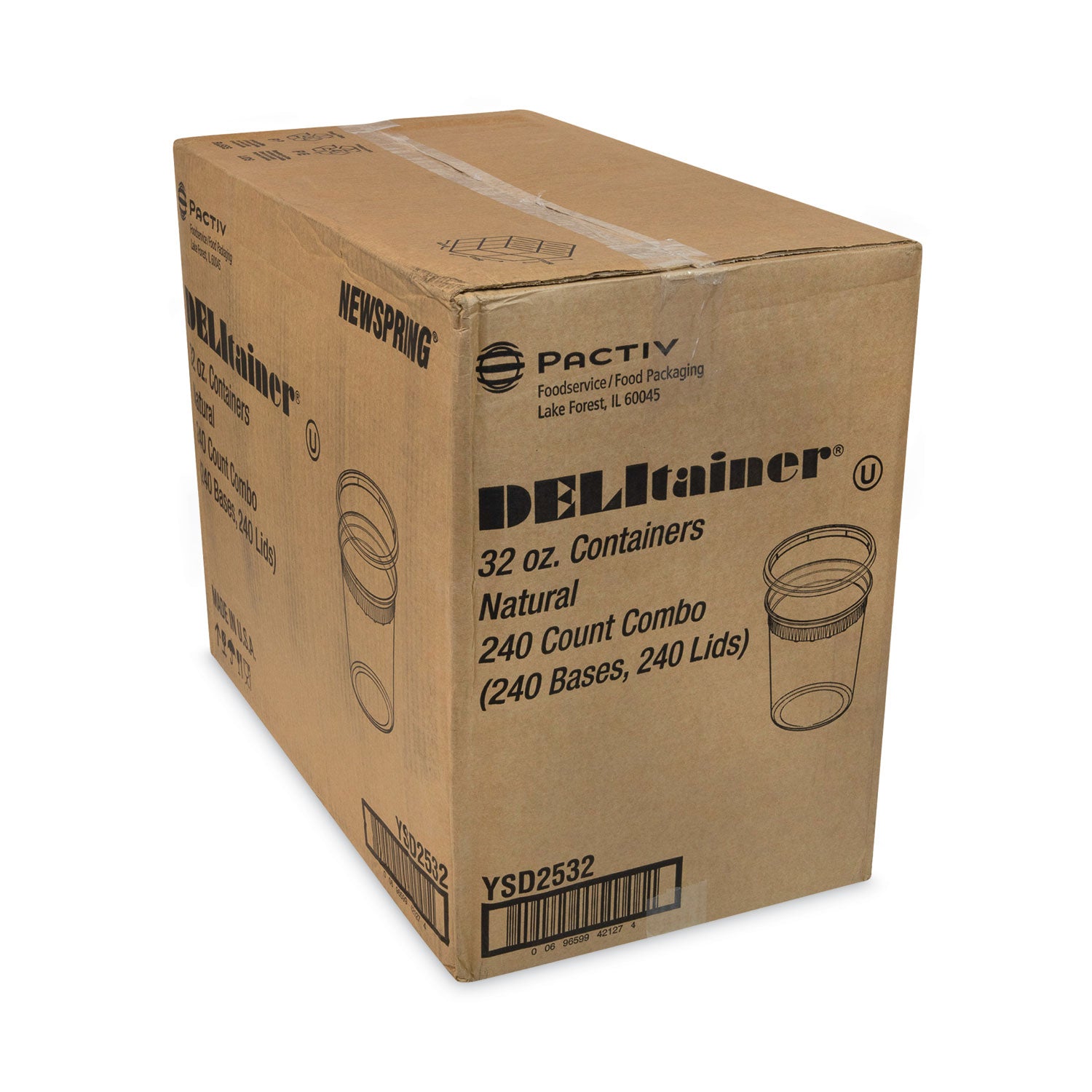 Newspring DELItainer Microwavable Container, 32 oz, 4.55" Diameter x 5.55" h, Clear, Plastic, 240/Carton