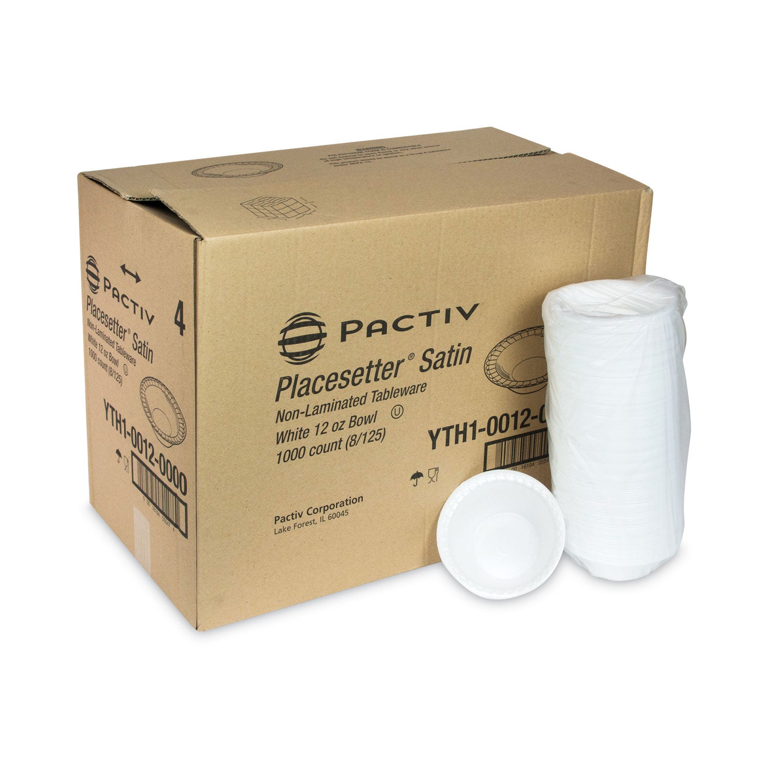 Placesetter Satin Non-Laminated Foam Dinnerware, Bowl, 12 oz, White, 1,000/Carton