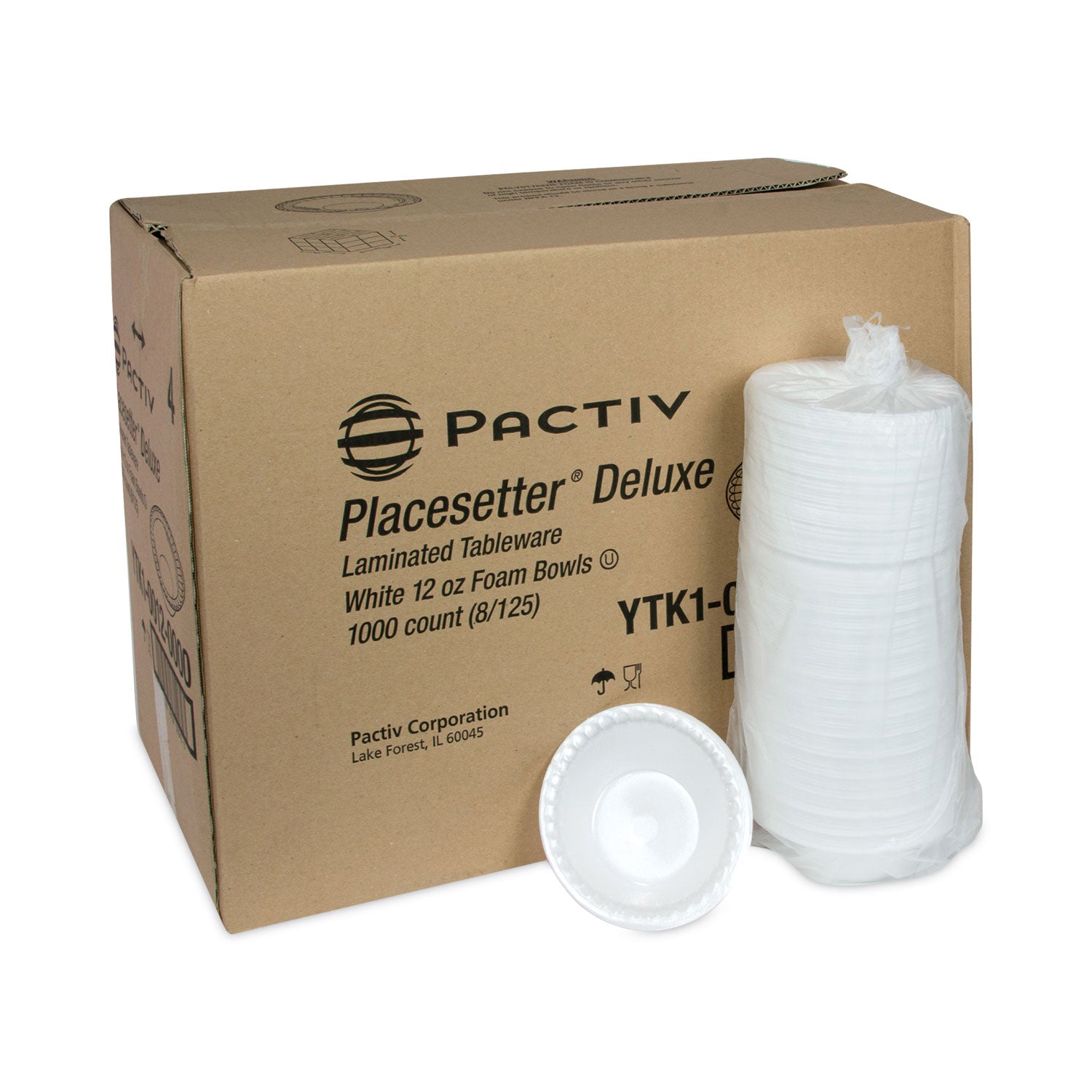 Placesetter Deluxe Laminated Foam Dinnerware, Bowl, 12 oz, White, 1,000/Carton