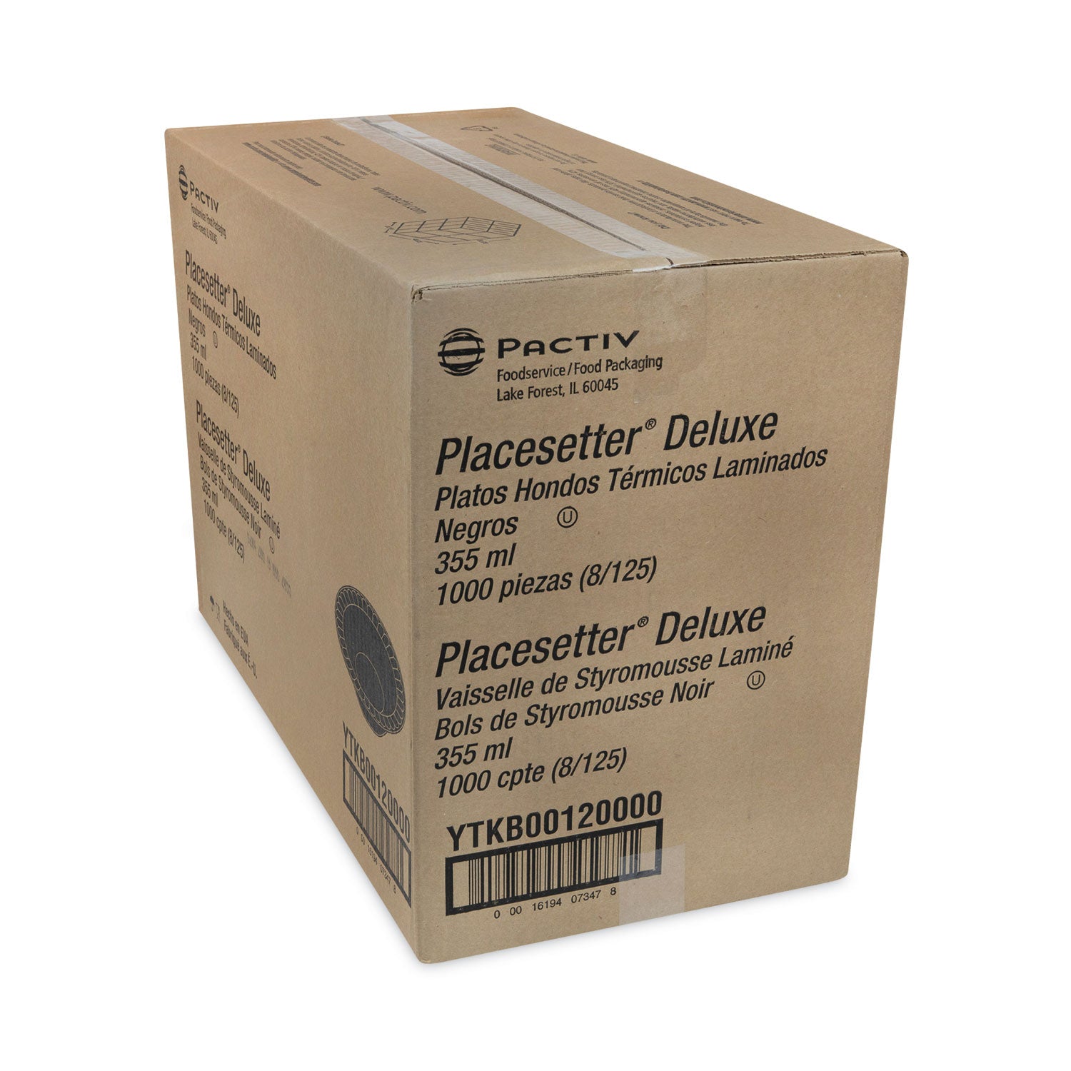 Placesetter Deluxe Laminated Foam Dinnerware, Bowl, 12 oz, Black, 1,000/Carton