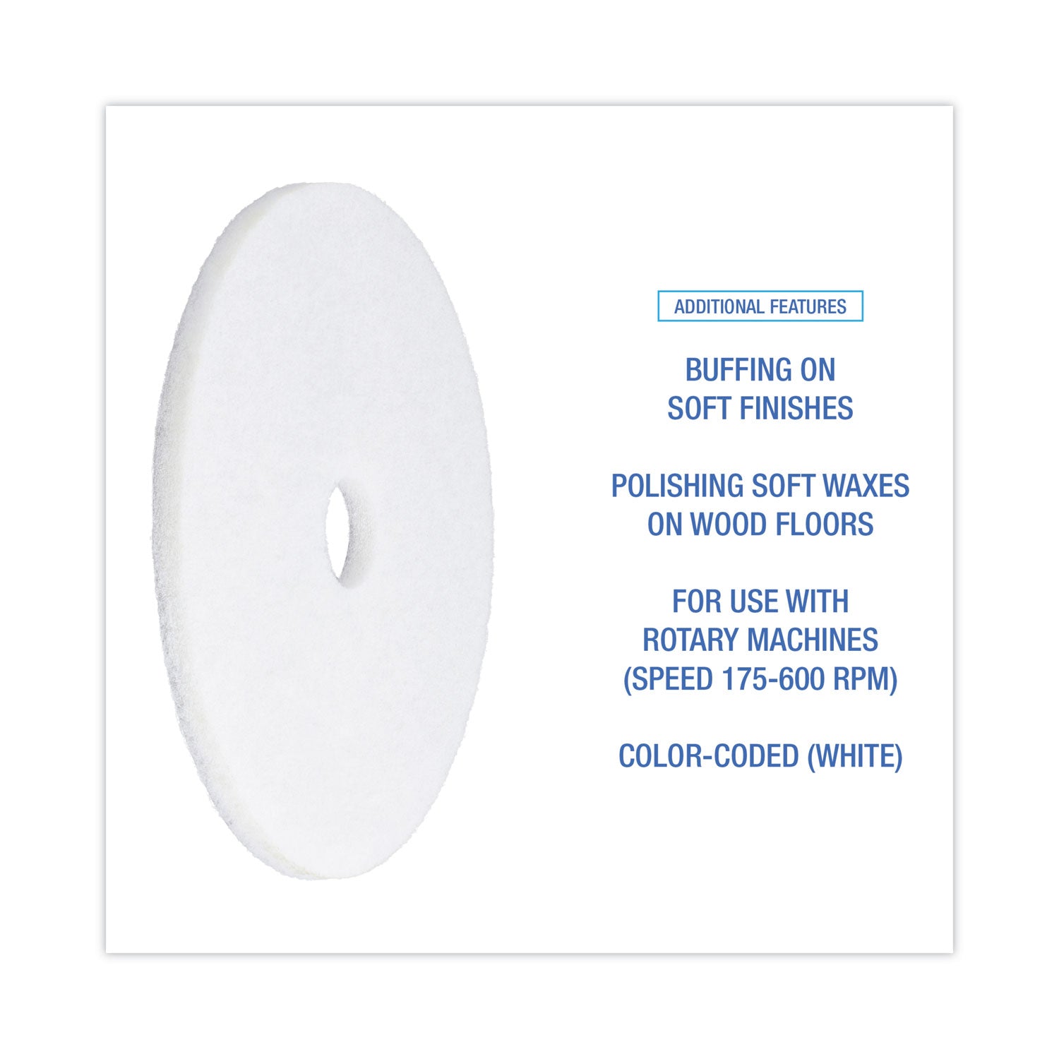 Polishing Floor Pads, 20" Diameter, White, 5/carton