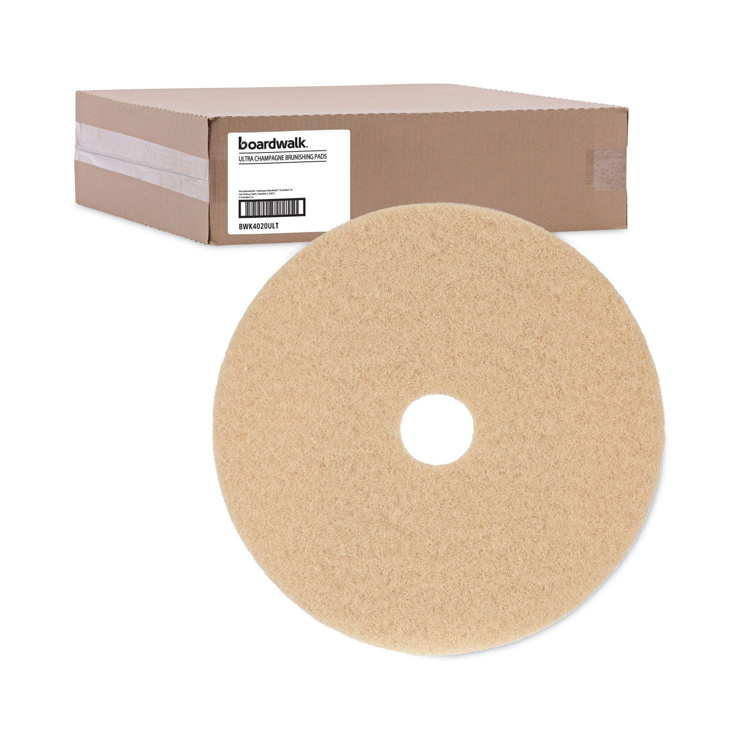 Burnishing Floor Pads, 20" Diameter, Tan, 5/carton
