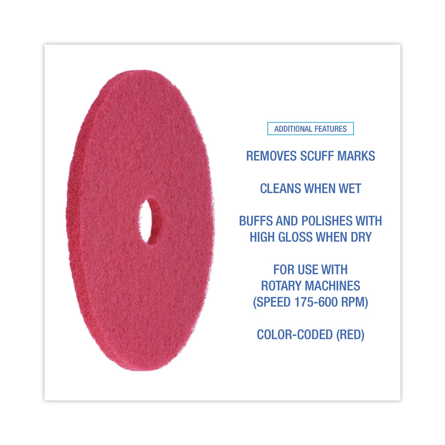 Buffing Floor Pads, 20" Diameter, Red, 5/carton