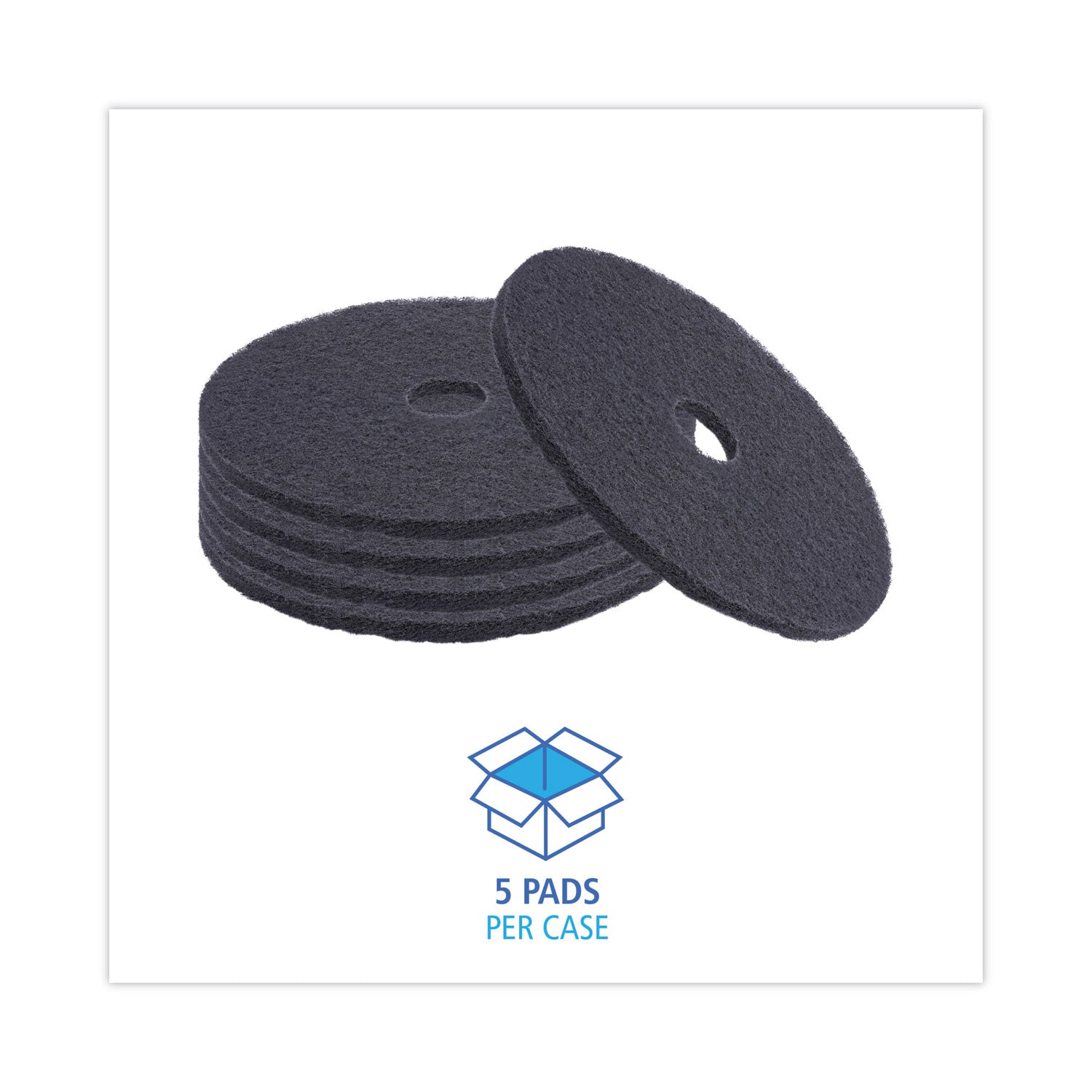 Stripping Floor Pads, 20" Diameter, Black, 5/carton