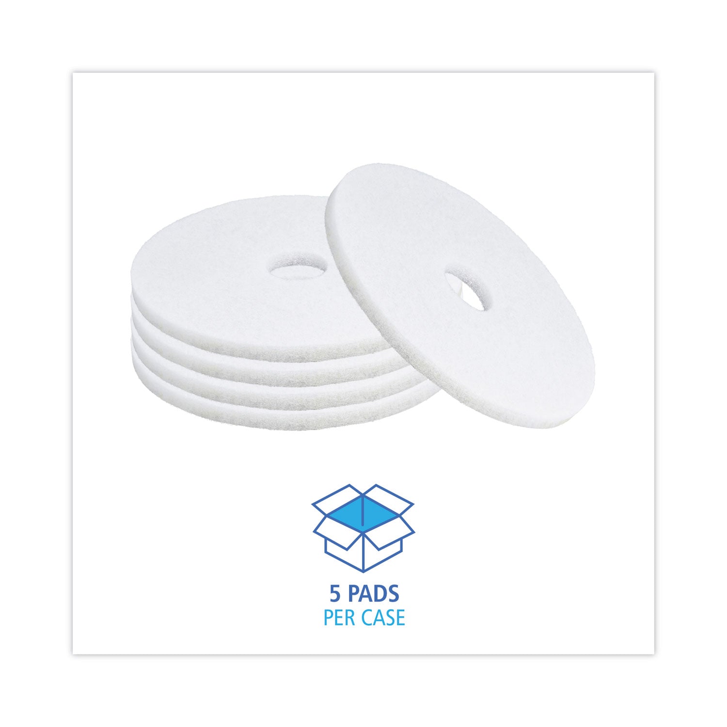 Polishing Floor Pads, 17" Diameter, White, 5/carton