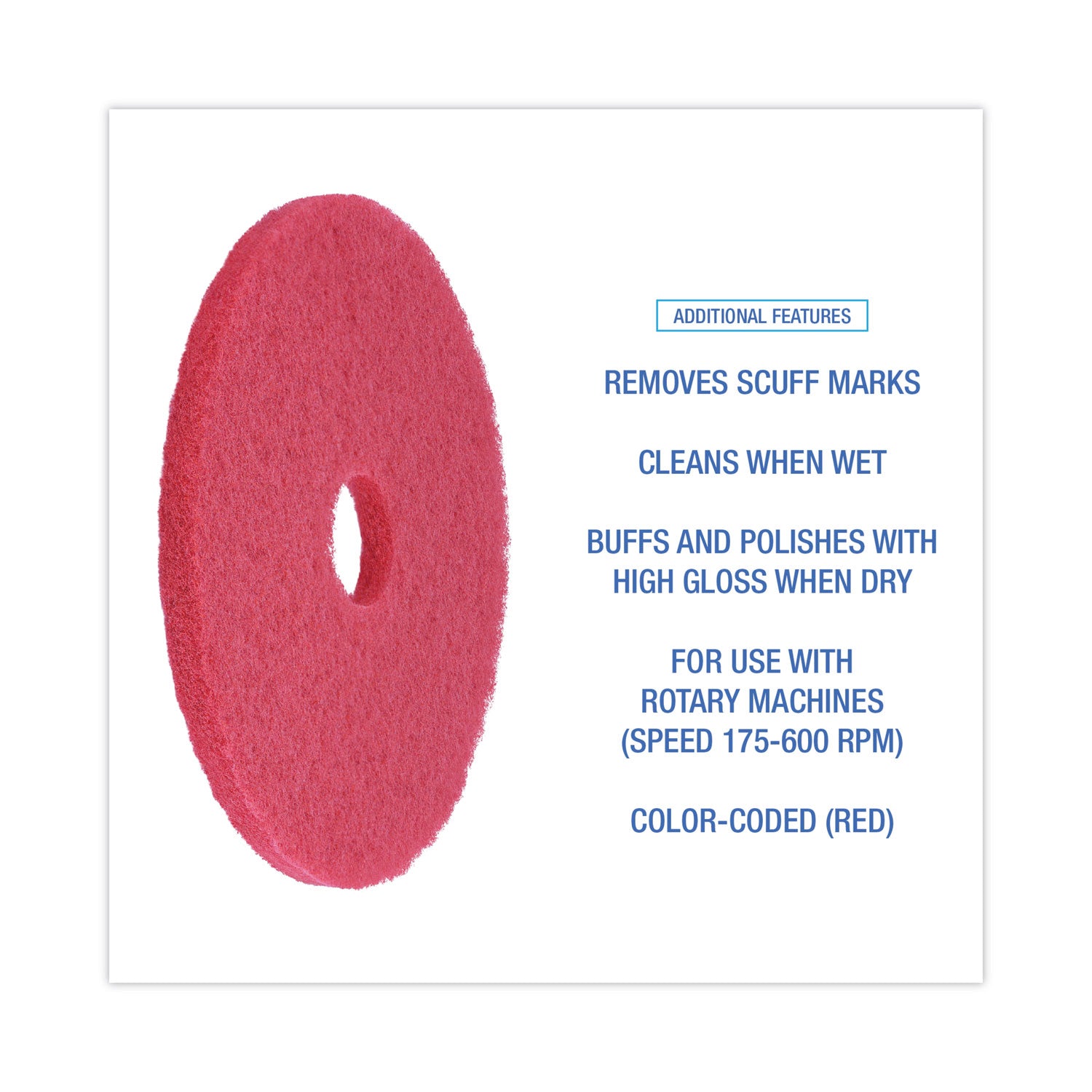 Buffing Floor Pads, 17" Diameter, Red, 5/carton
