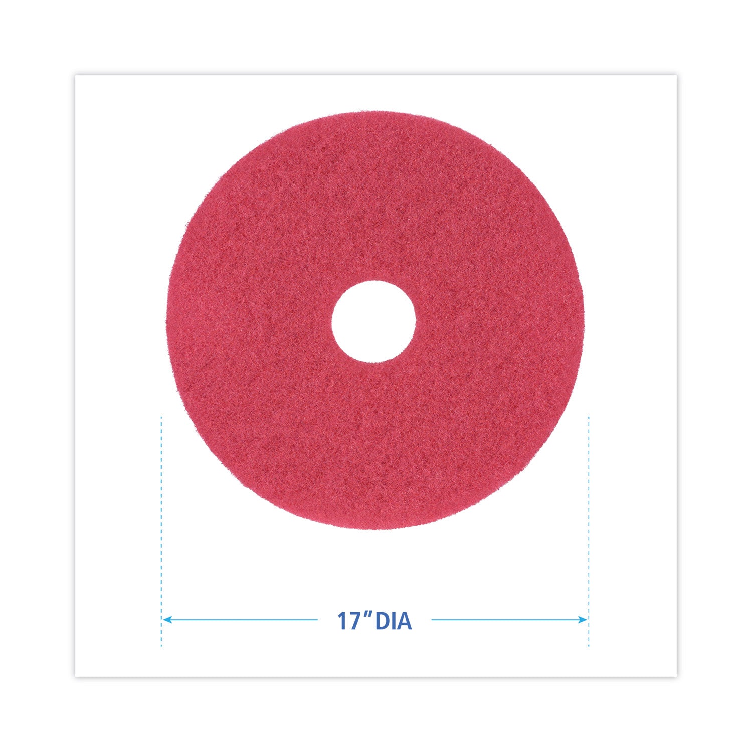 Buffing Floor Pads, 17" Diameter, Red, 5/carton