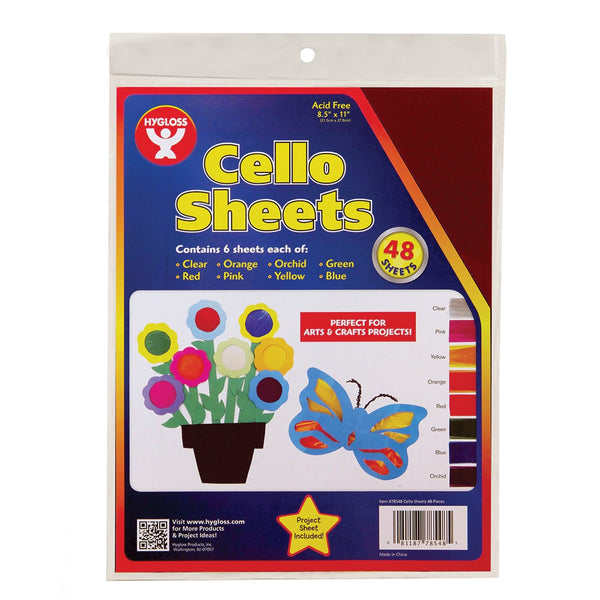 Cello Sheets - 48 shts, 8.5"x11"  6 shts ea of 8 colors